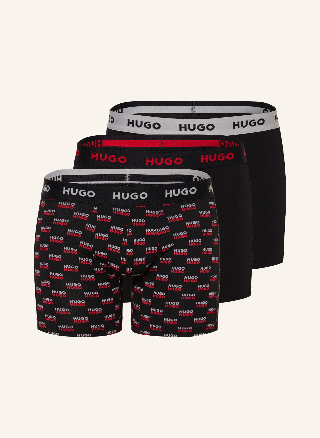 HUGO 3-pack boxer shorts: BLACK / LIGHT GRAY / RED