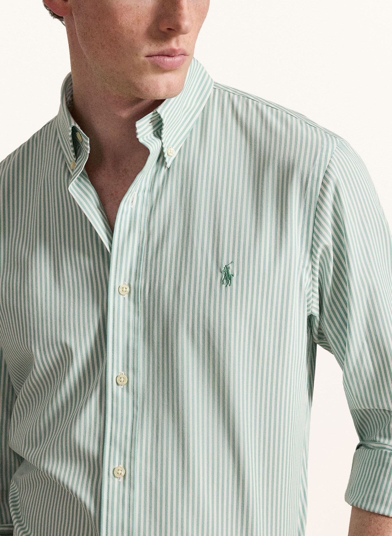 POLO RALPH LAUREN Chemise Custom Fit: VERT / BLANC