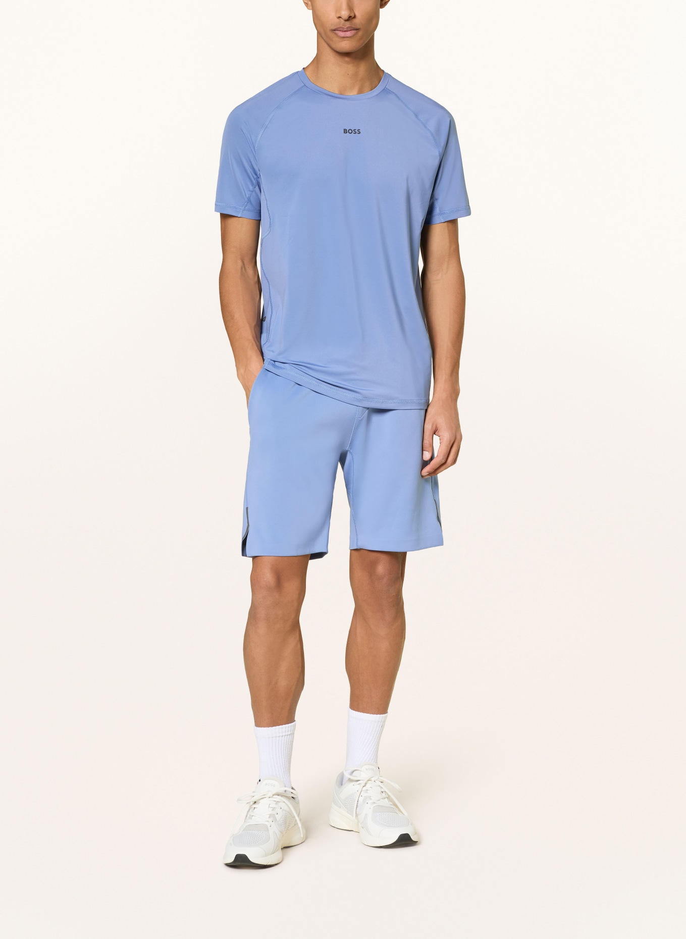 BOSS Tričko ACTIVE: TMAVĚ MODRÁ / TMAVĚ ŠEDÁ