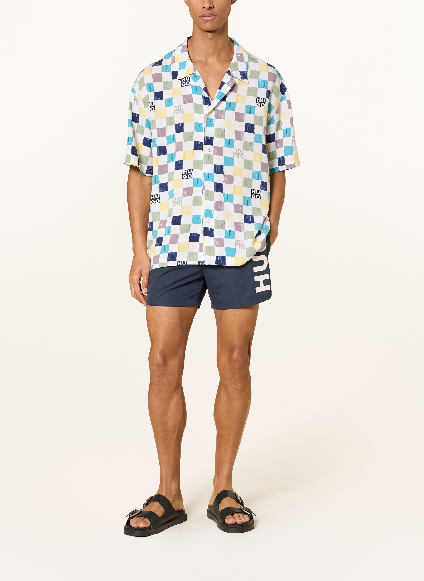 HUGO Koszula wypoczynkowa Relaxed Fit: BIAŁY / JASNOŻÓŁTY / JASNONIEBIESKI