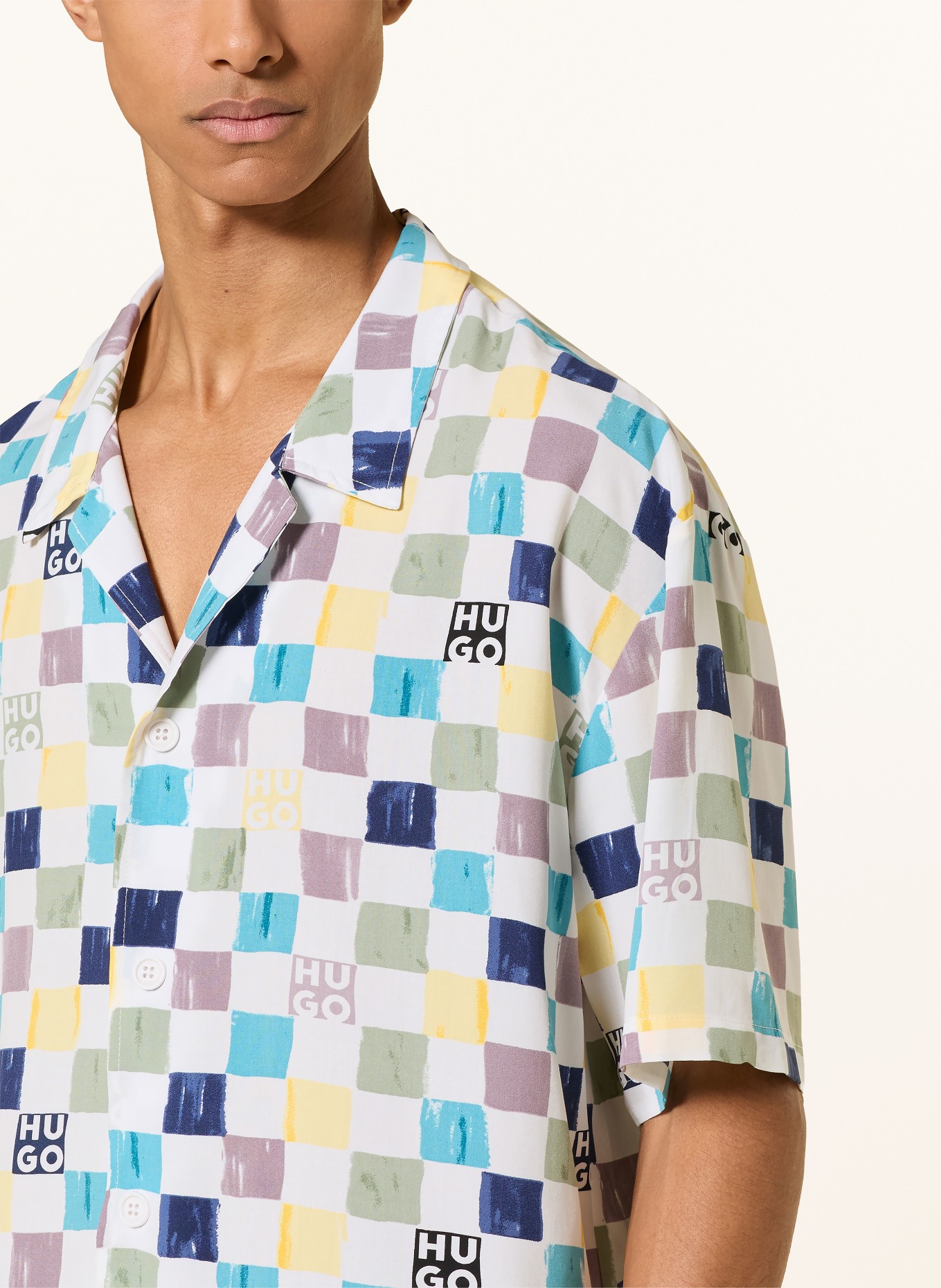 HUGO Koszula wypoczynkowa Relaxed Fit: BIAŁY / JASNOŻÓŁTY / JASNONIEBIESKI