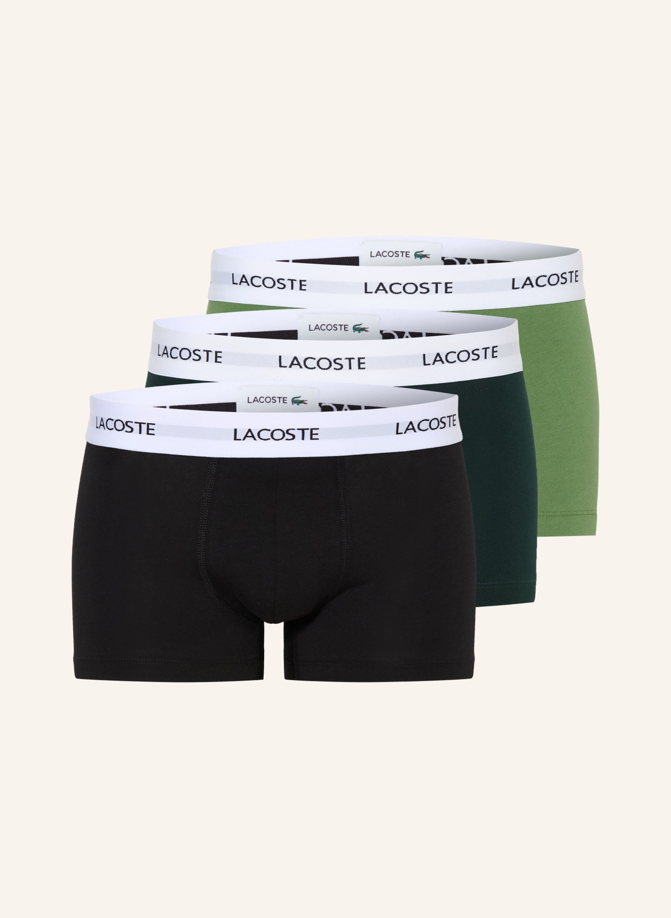 LACOSTE 3-pack boxer shorts: GREEN / DARK GREEN / BLACK