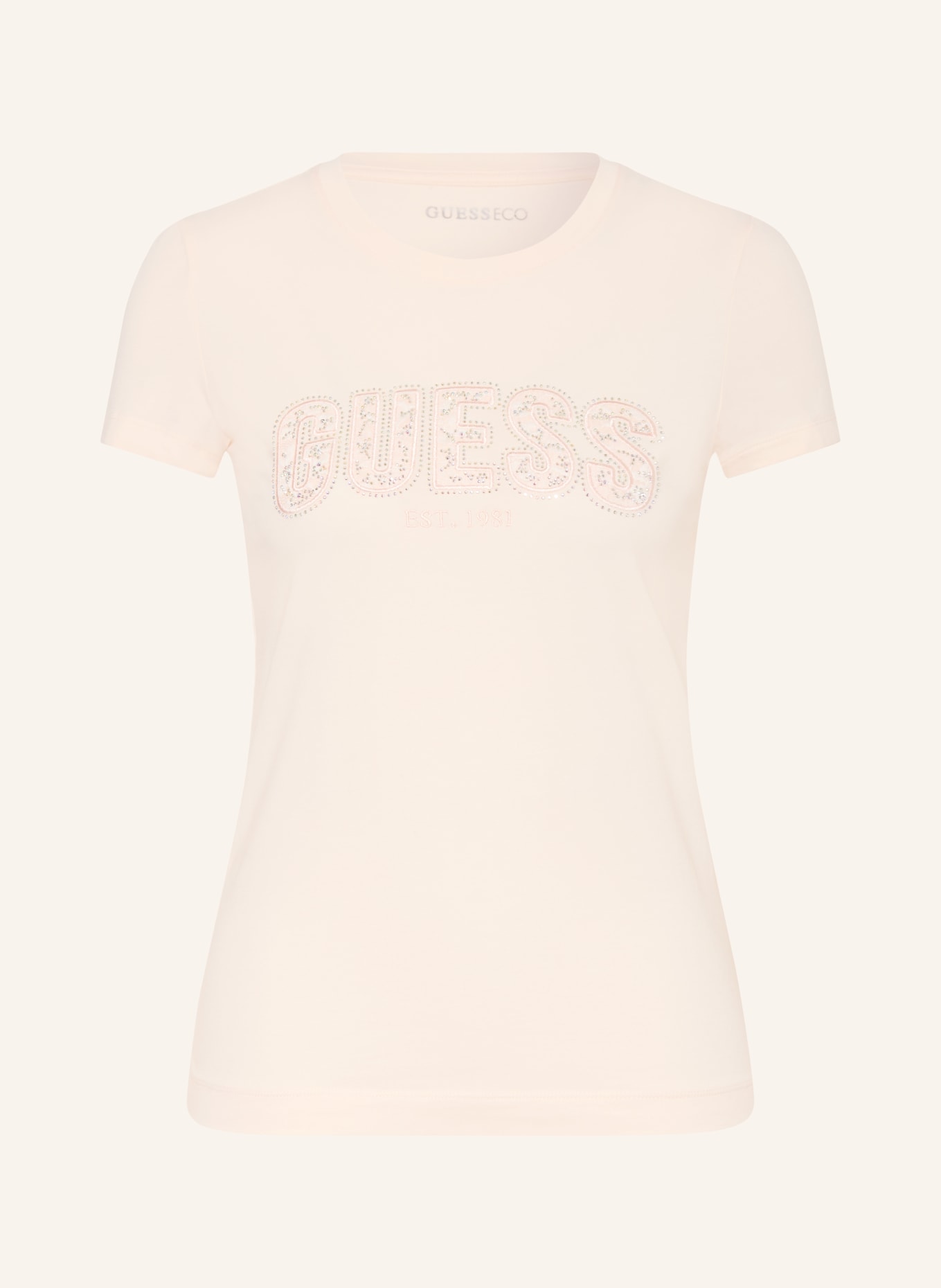 GUESS T-shirt met sierstenen: LICHTORANJE