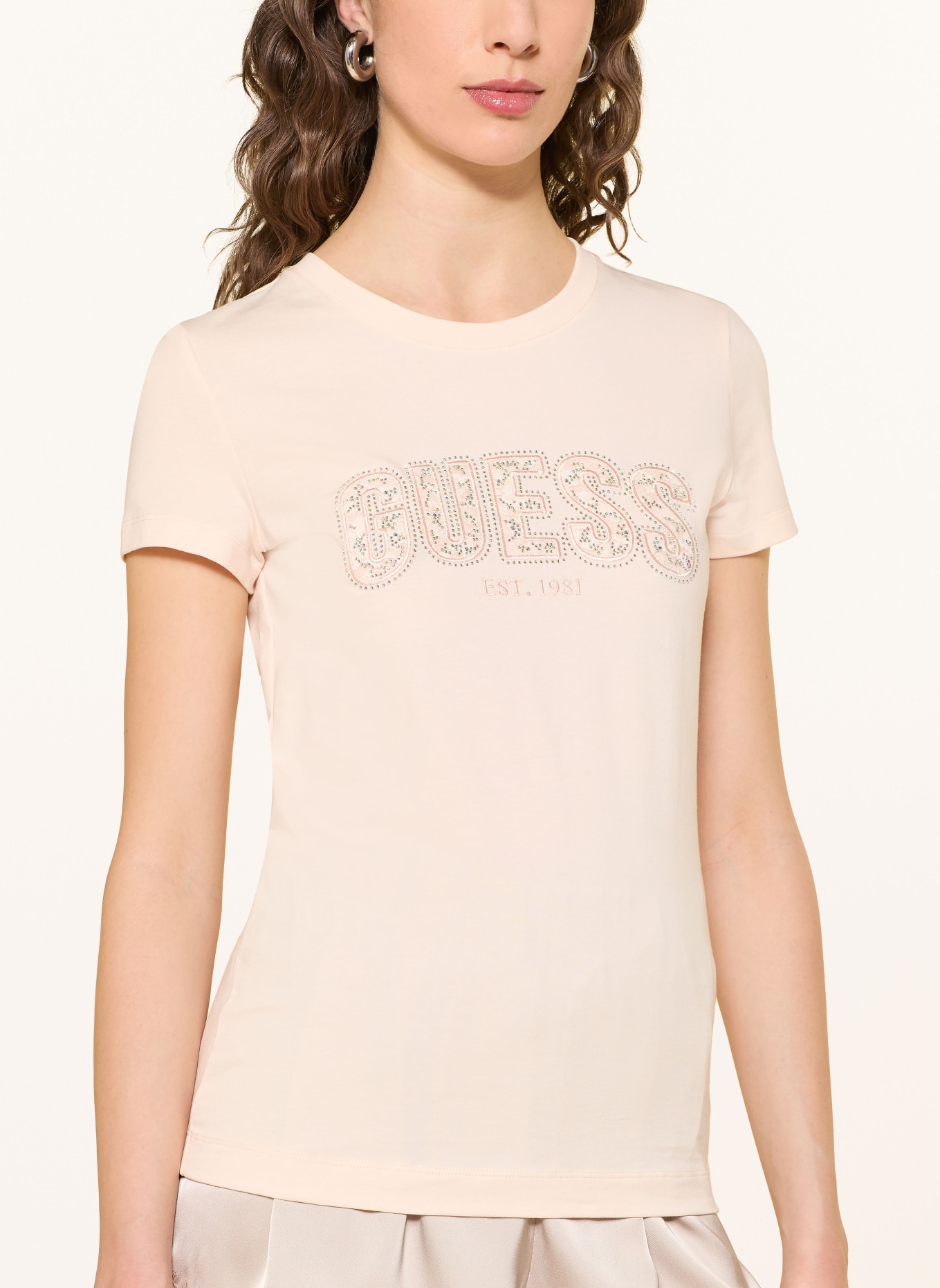 GUESS T-shirt met sierstenen: LICHTORANJE