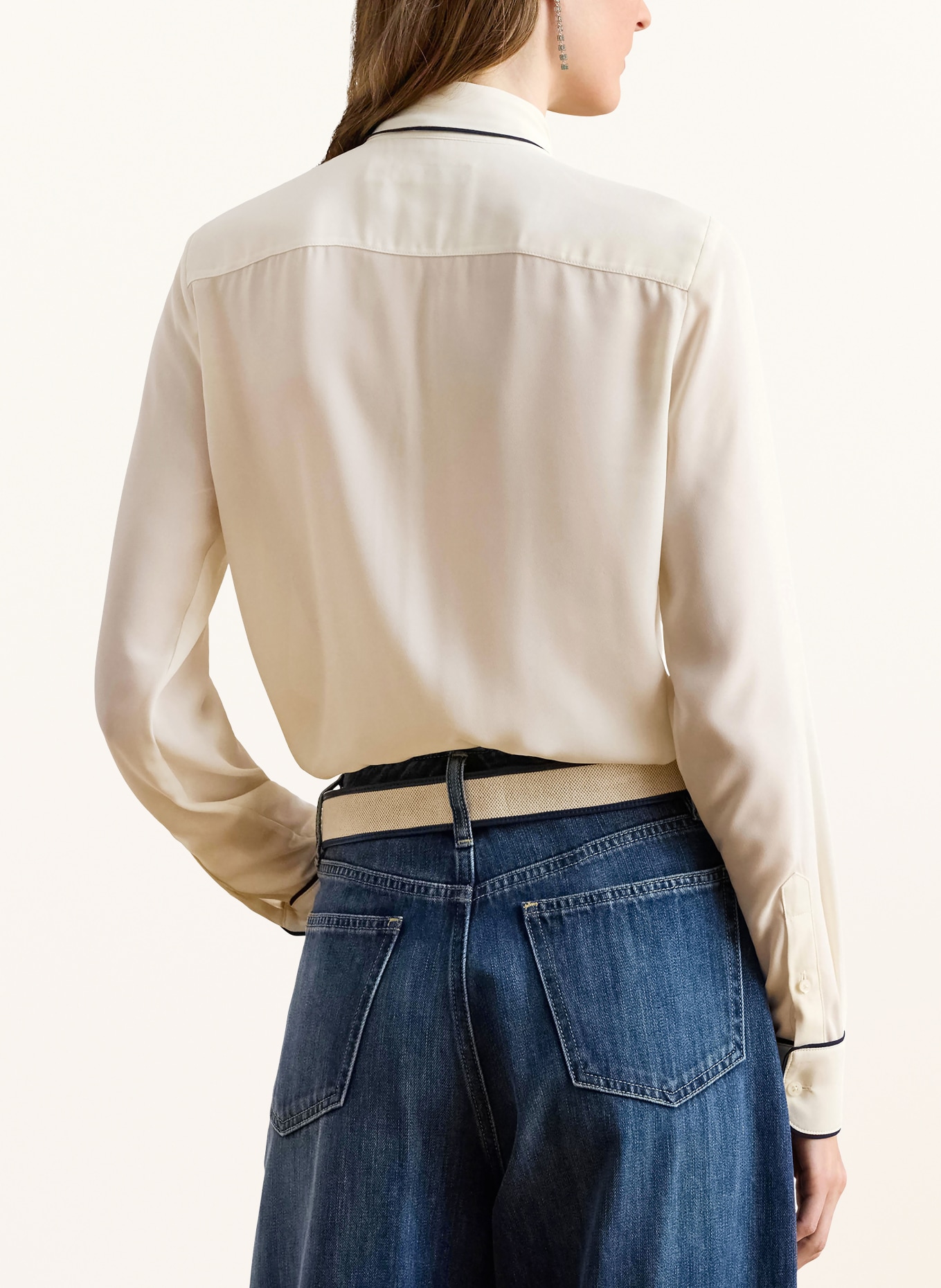 LAUREN RALPH LAUREN Bow-tie blouse: CREAM / DARK BLUE