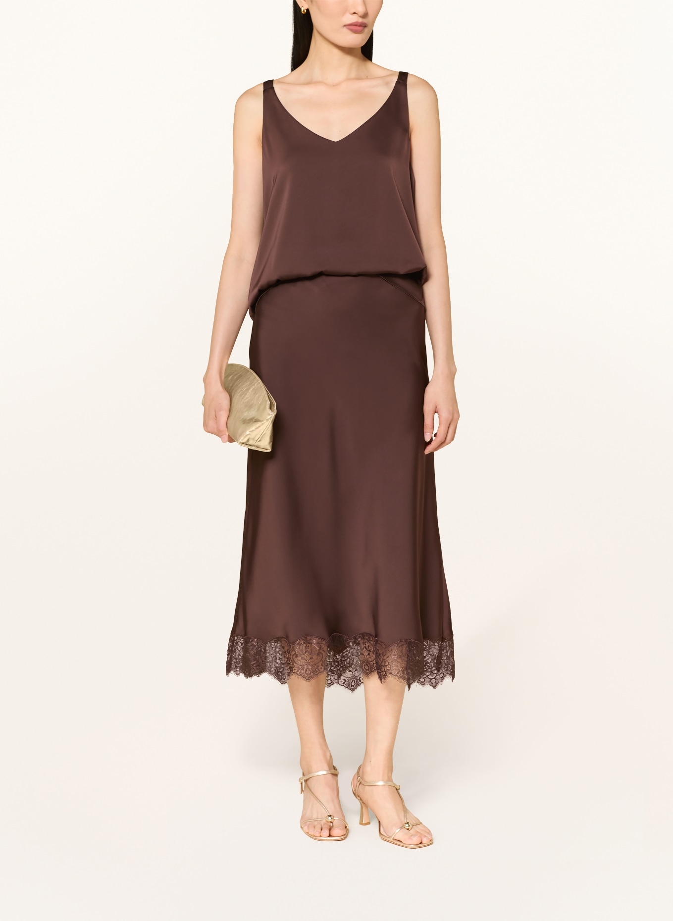 V by Vera Mont Satin top: DARK BROWN