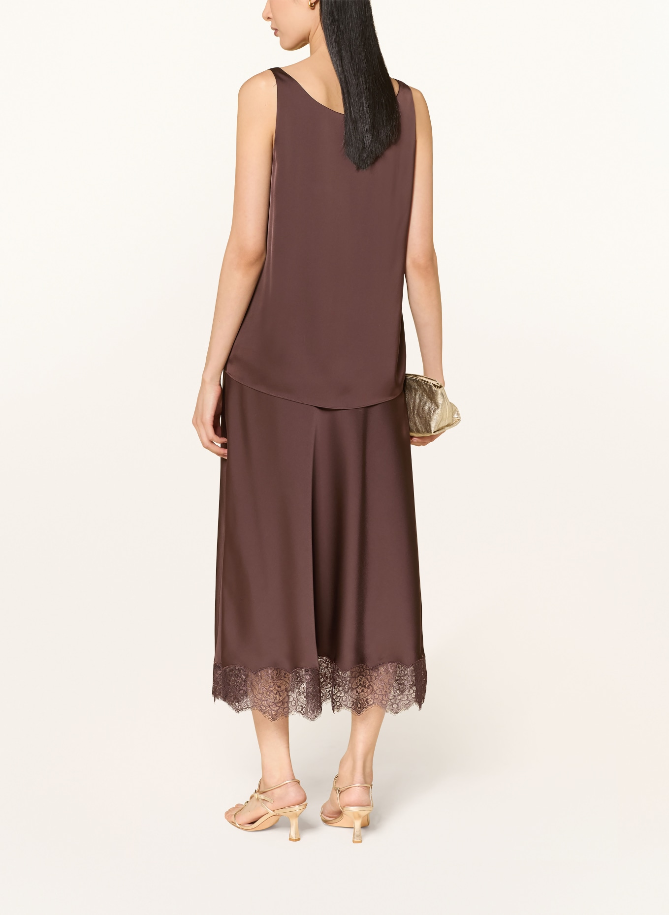 V by Vera Mont Satin top: DARK BROWN