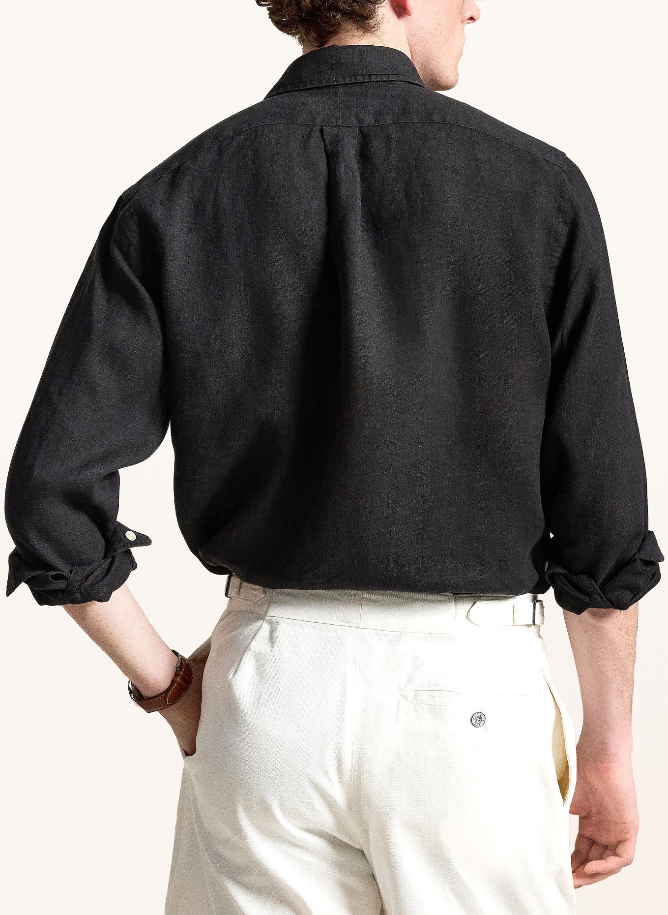 POLO RALPH LAUREN Lněná košile Custom Fit: ČERNÁ