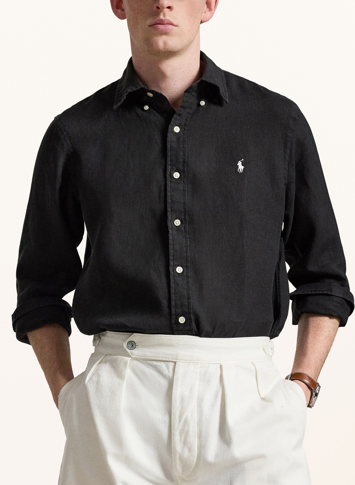 POLO RALPH LAUREN Lněná košile Custom Fit: ČERNÁ