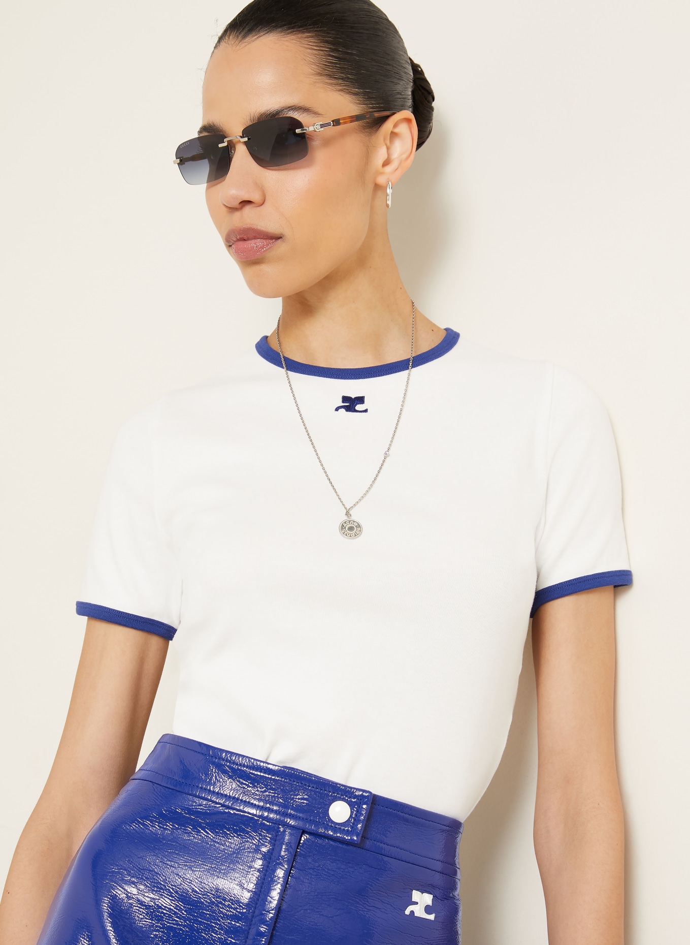 Courrèges T-shirt: BLANC / BLEU