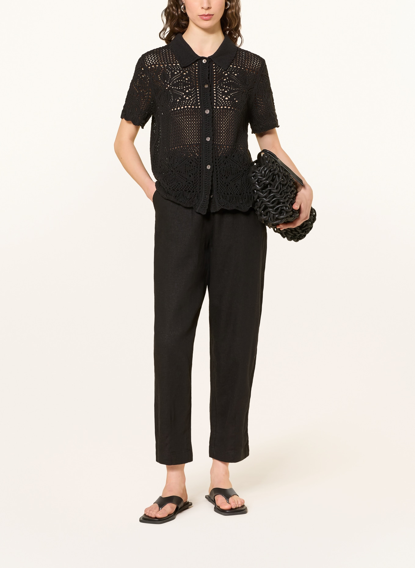 ICHI 7/8-Hose IHLINNO mit Leinen: SCHWARZ