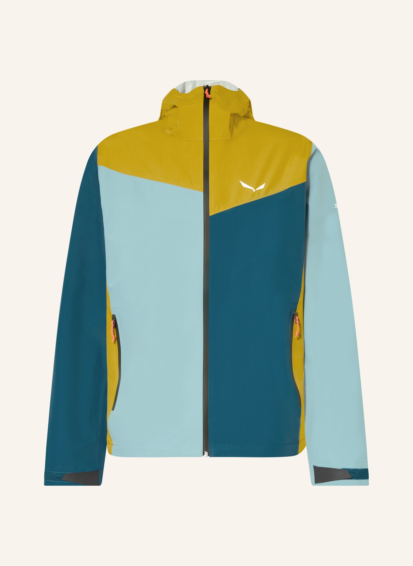 SALEWA Bunda do deště PUEZ AQUA POWERTEX: OLIVOVÁ / TMAVĚ ŽLUTÁ / PETROLEJOVÁ