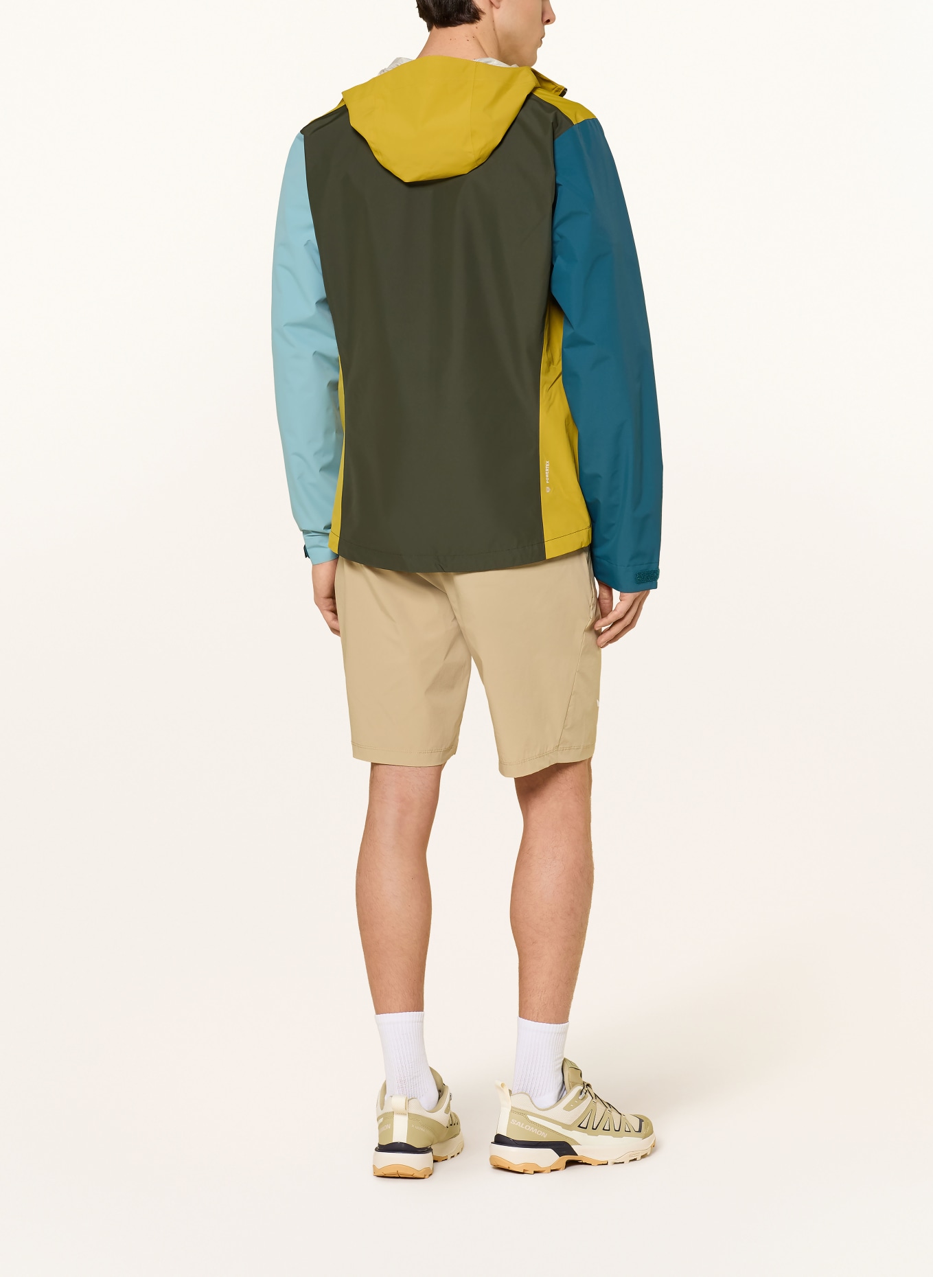 SALEWA Bunda do deště PUEZ AQUA POWERTEX: OLIVOVÁ / TMAVĚ ŽLUTÁ / PETROLEJOVÁ