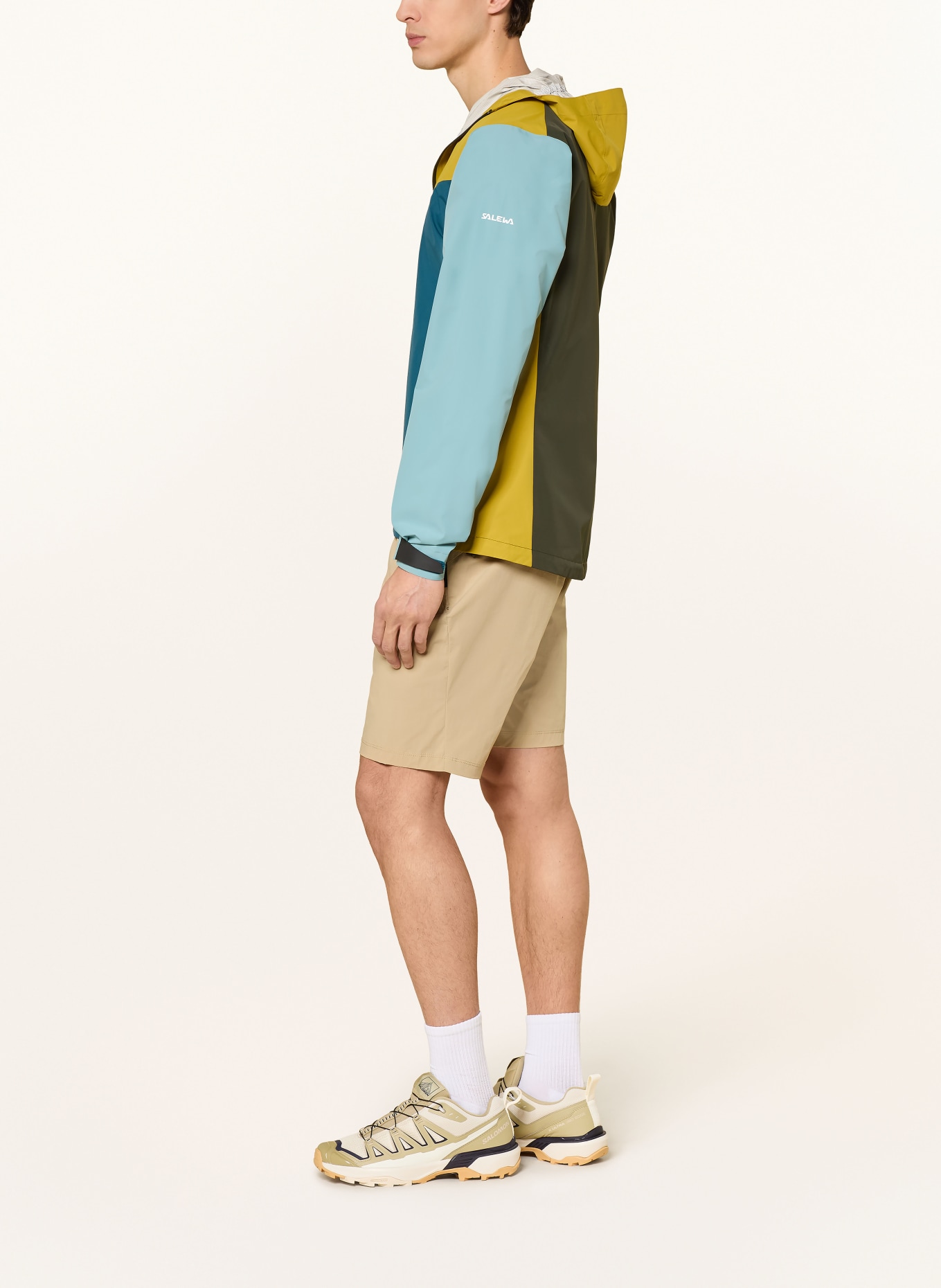 SALEWA Bunda do deště PUEZ AQUA POWERTEX: OLIVOVÁ / TMAVĚ ŽLUTÁ / PETROLEJOVÁ