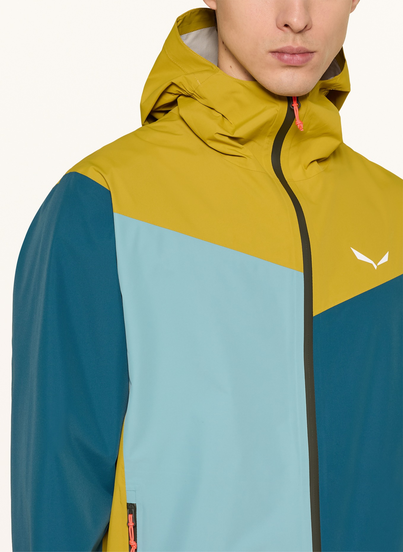 SALEWA Bunda do deště PUEZ AQUA POWERTEX: OLIVOVÁ / TMAVĚ ŽLUTÁ / PETROLEJOVÁ