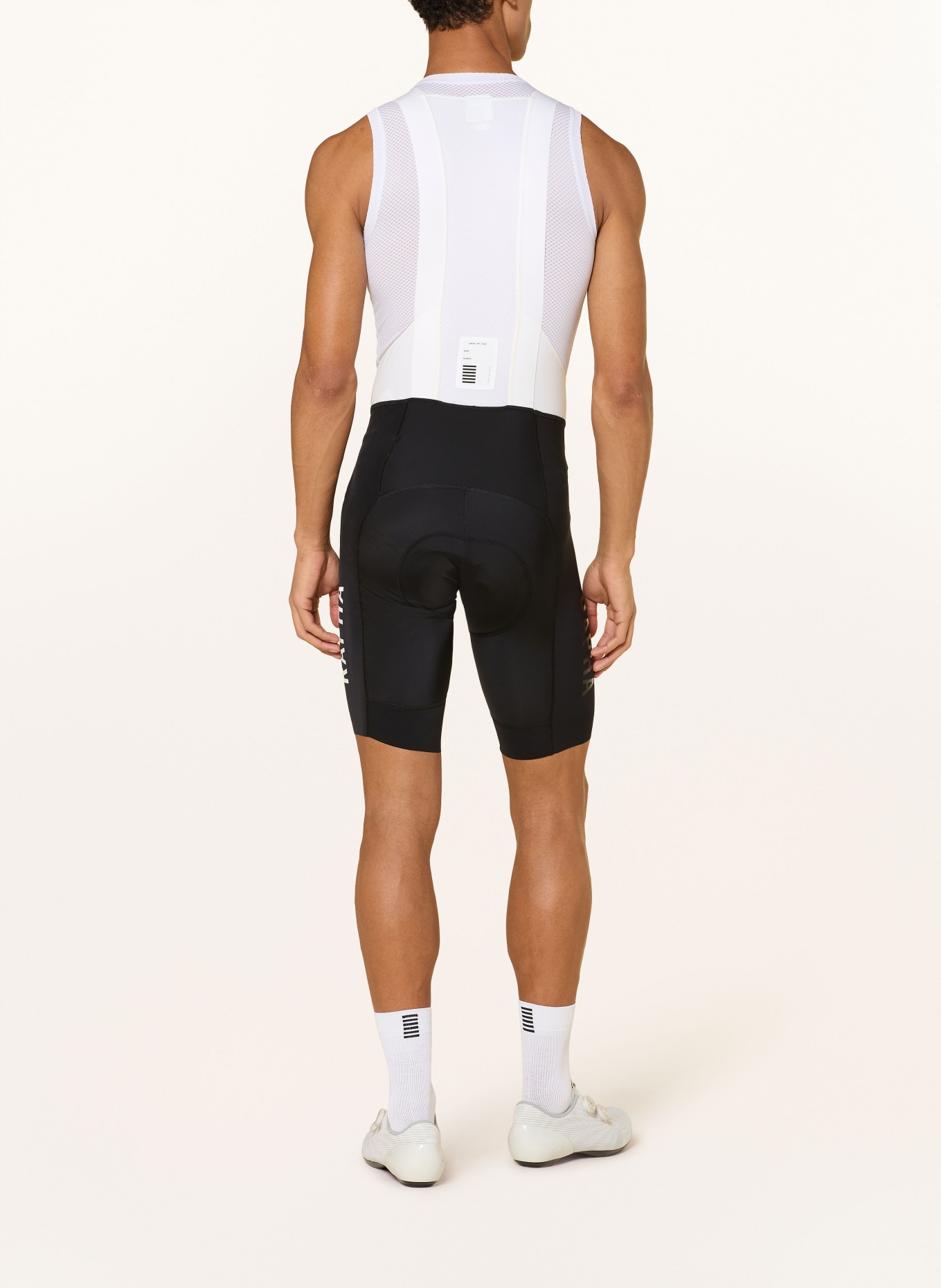 Rapha Radhose PRO TEAM BIB III mit Trägern und gepolstertem Einsatz: SCHWARZ / ECRU / WEISS