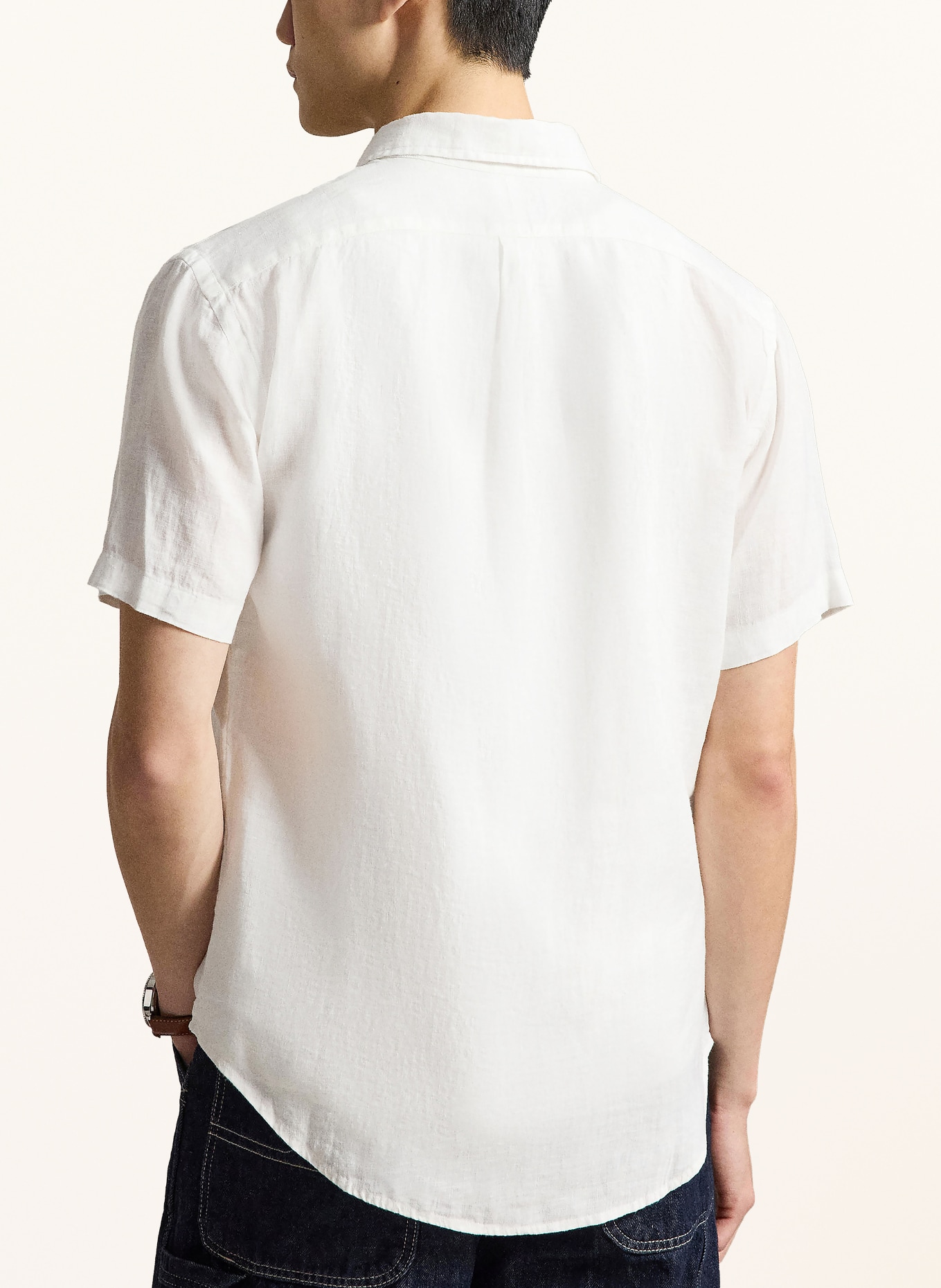 POLO RALPH LAUREN Lněná košile s krátkým rukávem Custom Fit: BÍLÁ