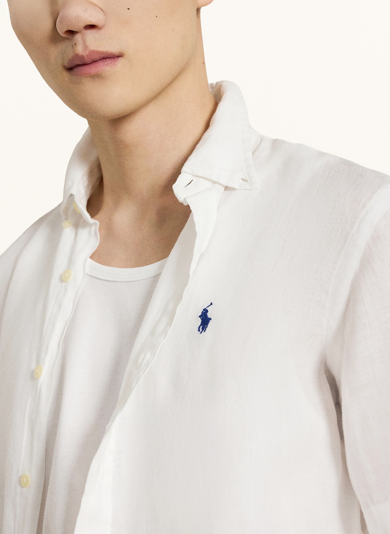 POLO RALPH LAUREN Lněná košile s krátkým rukávem Custom Fit: BÍLÁ