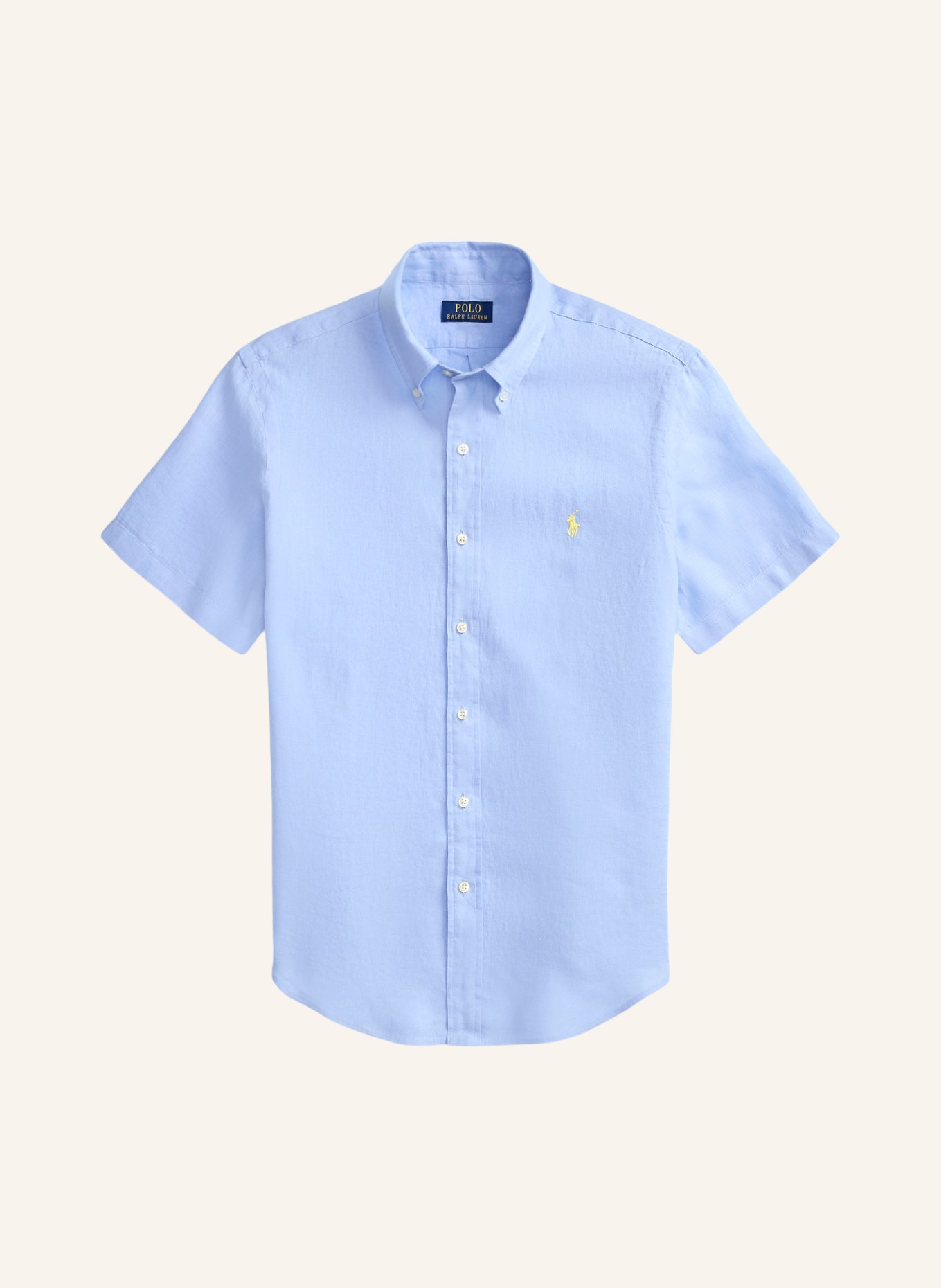 POLO RALPH LAUREN Custom fit short sleeve shirt in linen: LIGHT BLUE / YELLOW