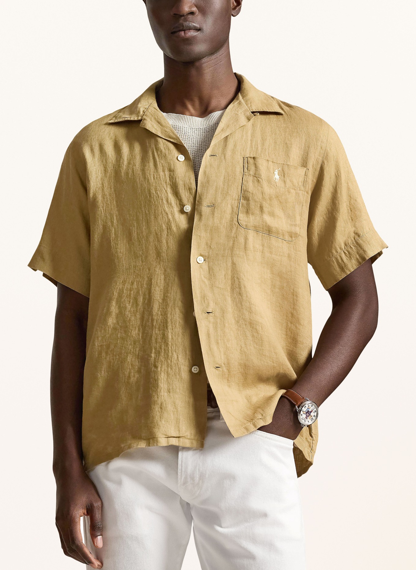 POLO RALPH LAUREN Resort shirt classic fit made of linen: COGNAC