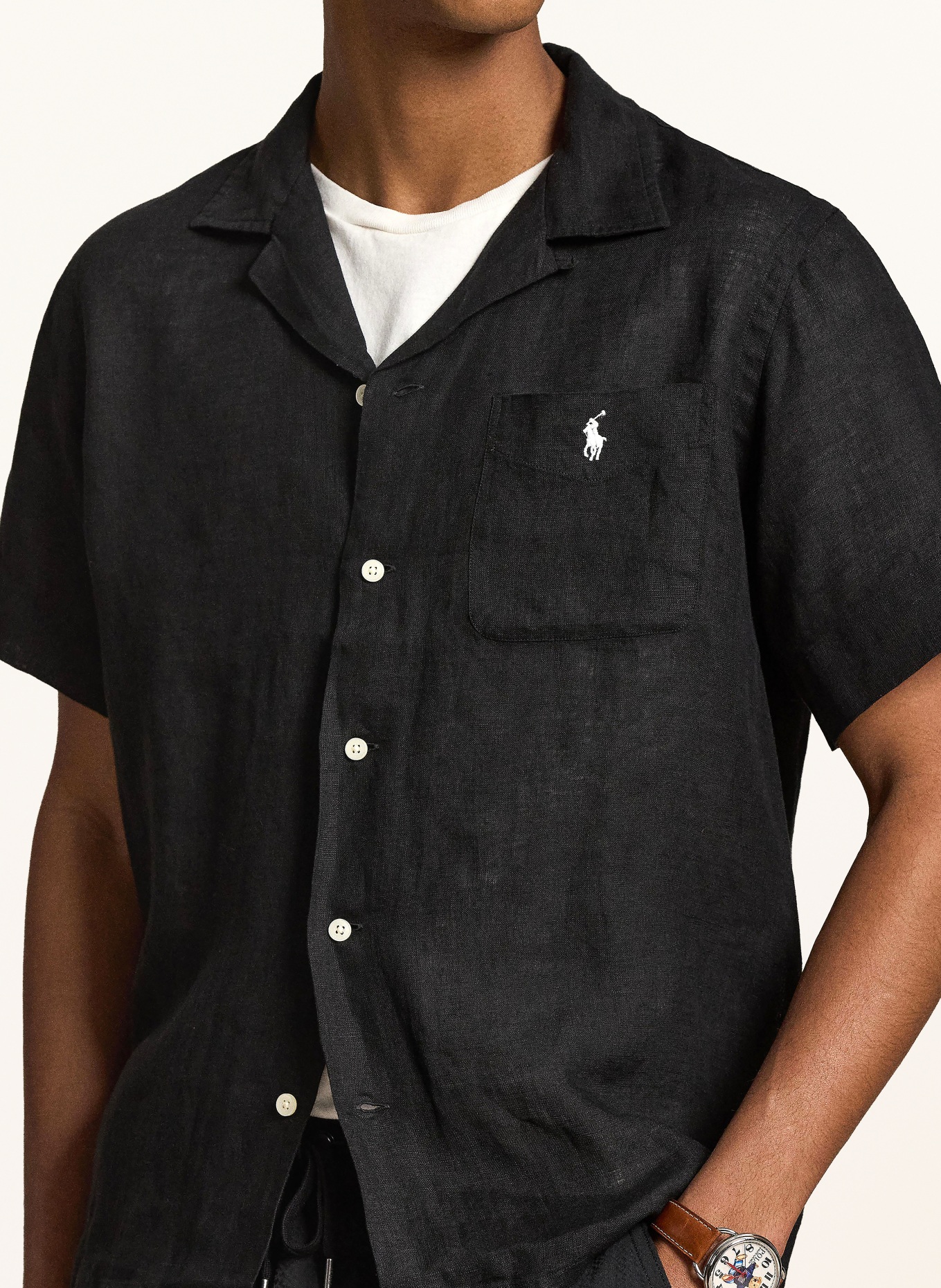 POLO RALPH LAUREN Lněná košile resort Classic Fit: ČERNÁ