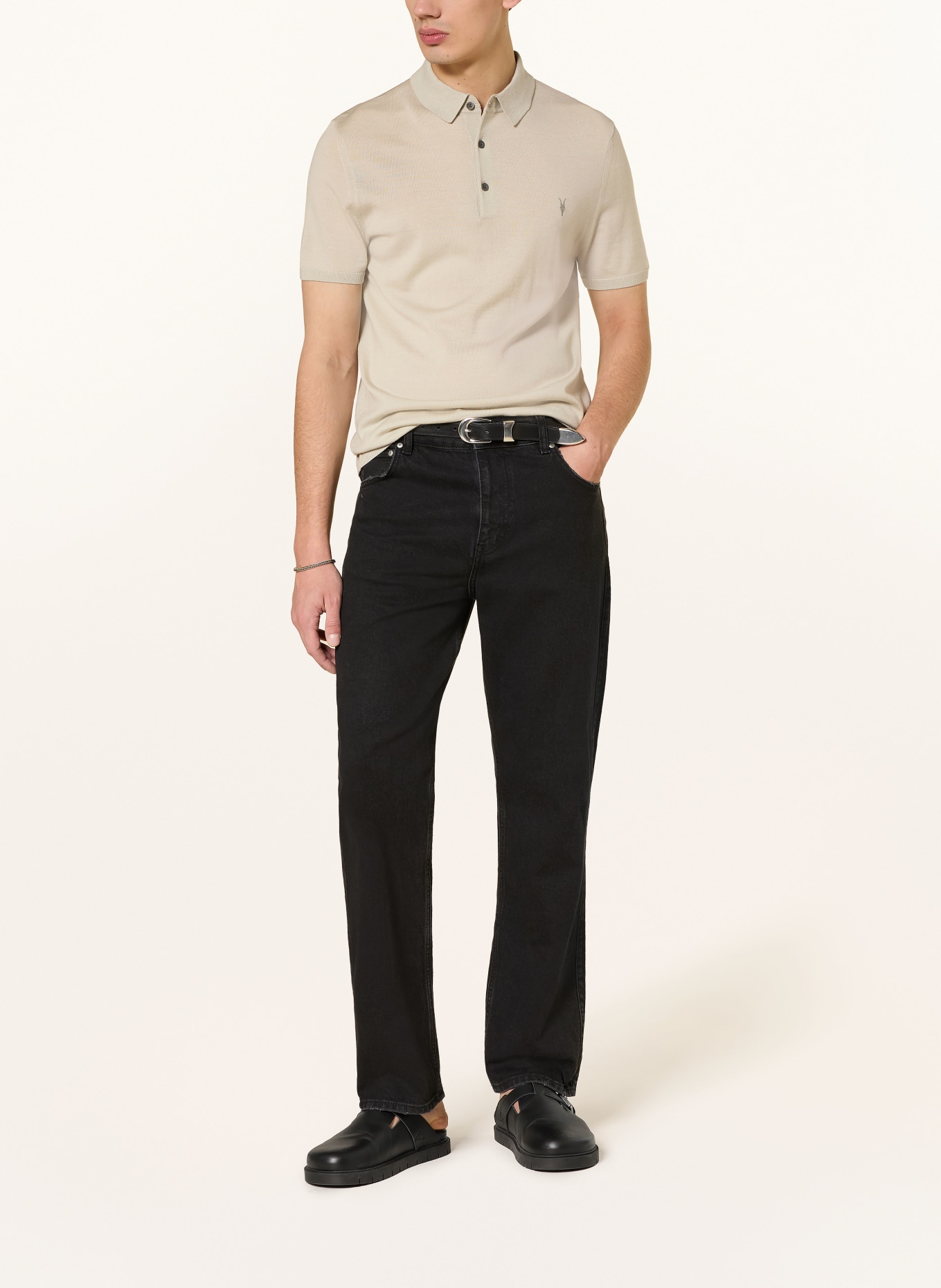 ALLSAINTS Knitted polo shirt MODE MERINO made from merino wool: BEIGE