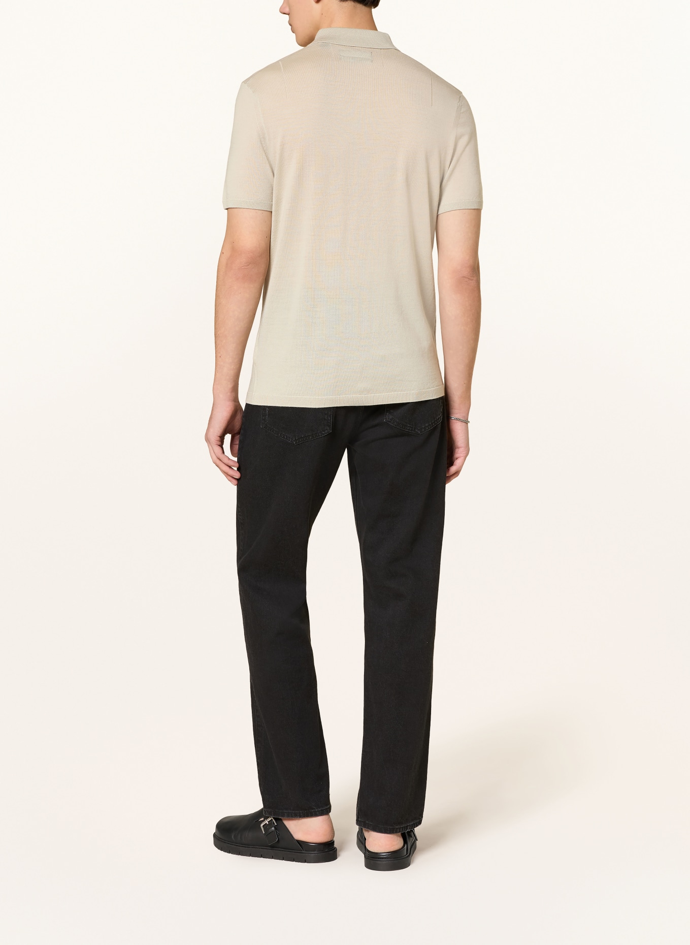ALLSAINTS Knitted polo shirt MODE MERINO made from merino wool: BEIGE
