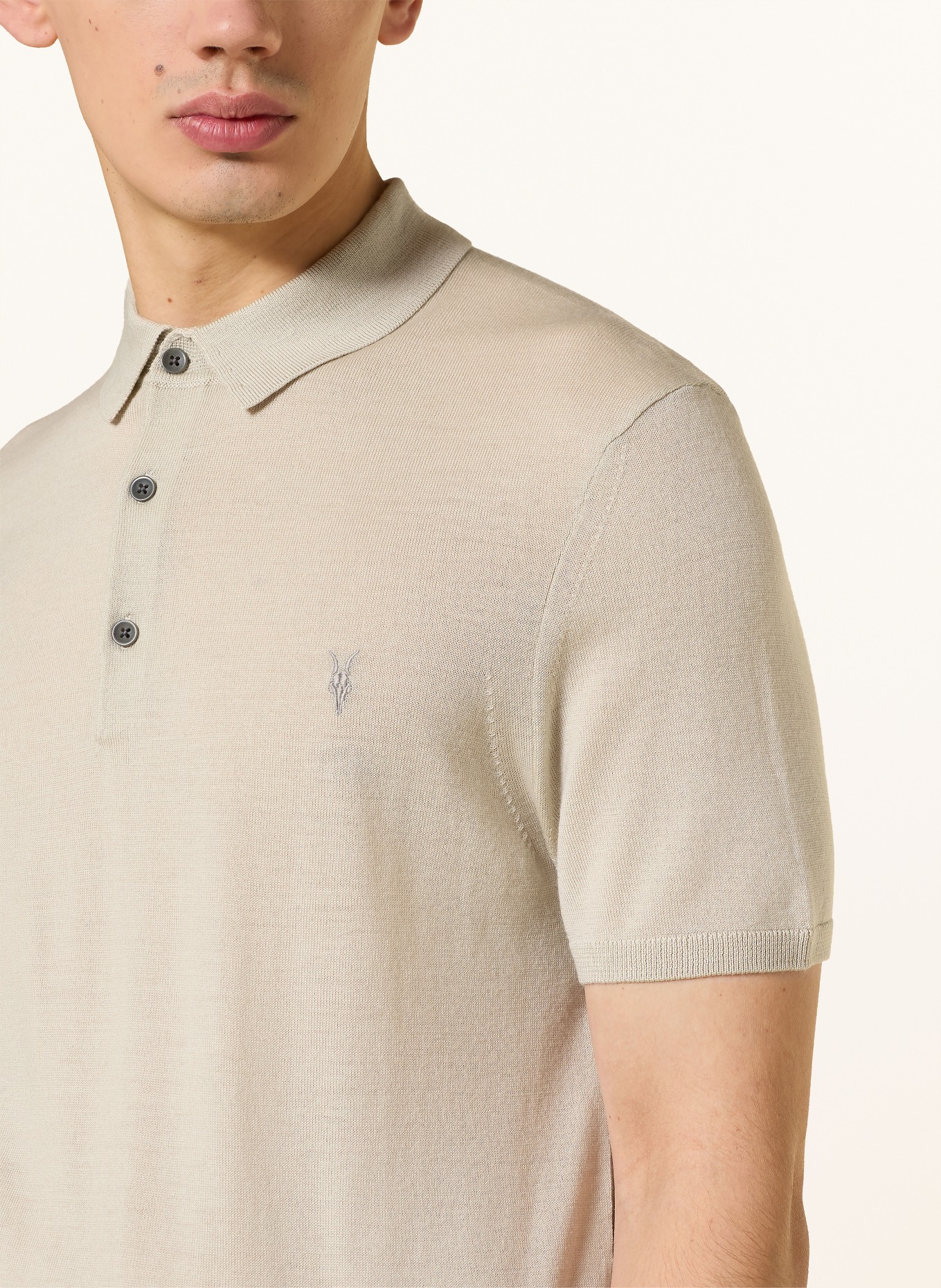 ALLSAINTS Knitted polo shirt MODE MERINO made from merino wool: BEIGE