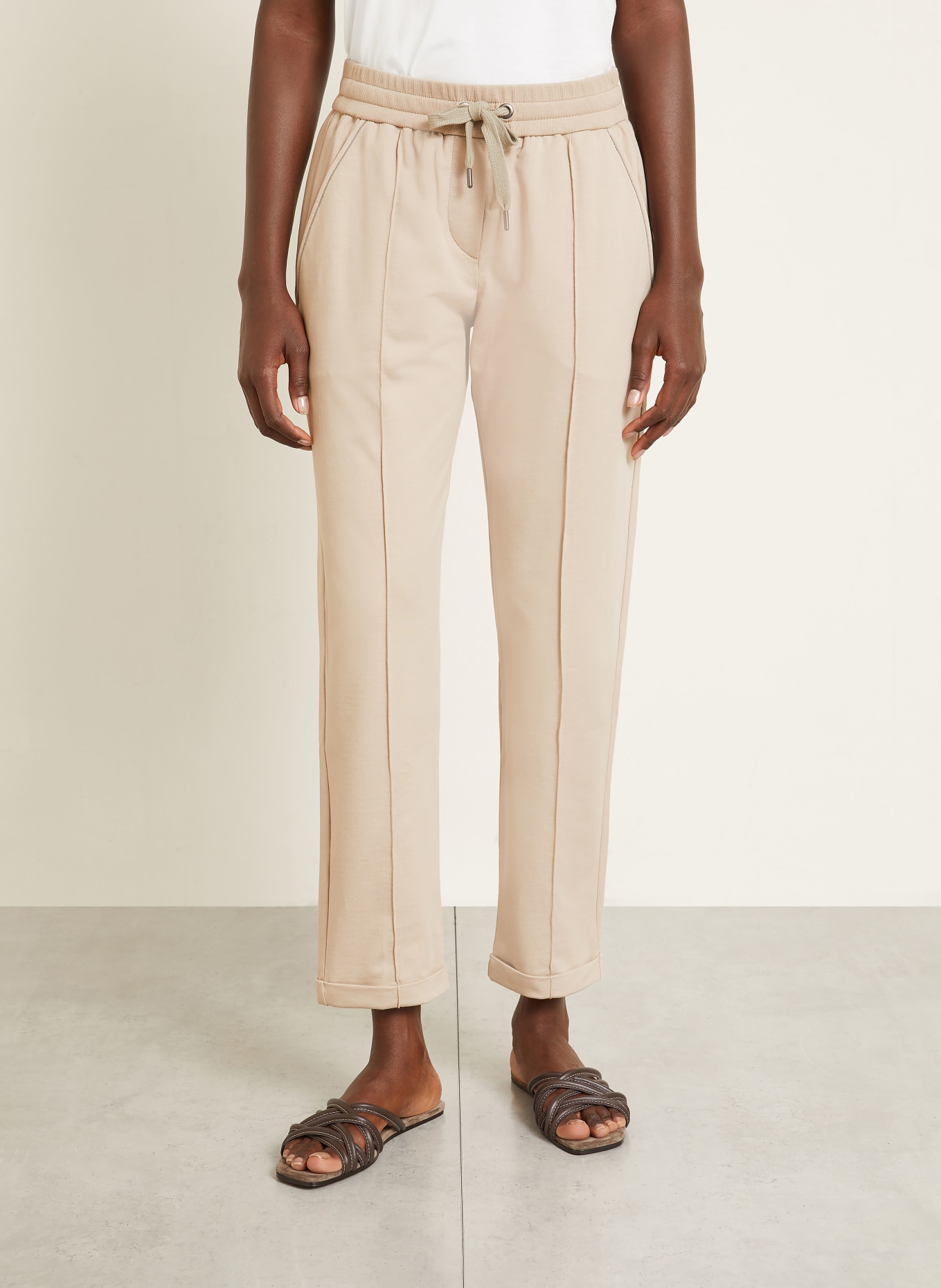 BRUNELLO CUCINELLI Hose im Joggingstil mit Schmucksteinen: HELLBRAUN