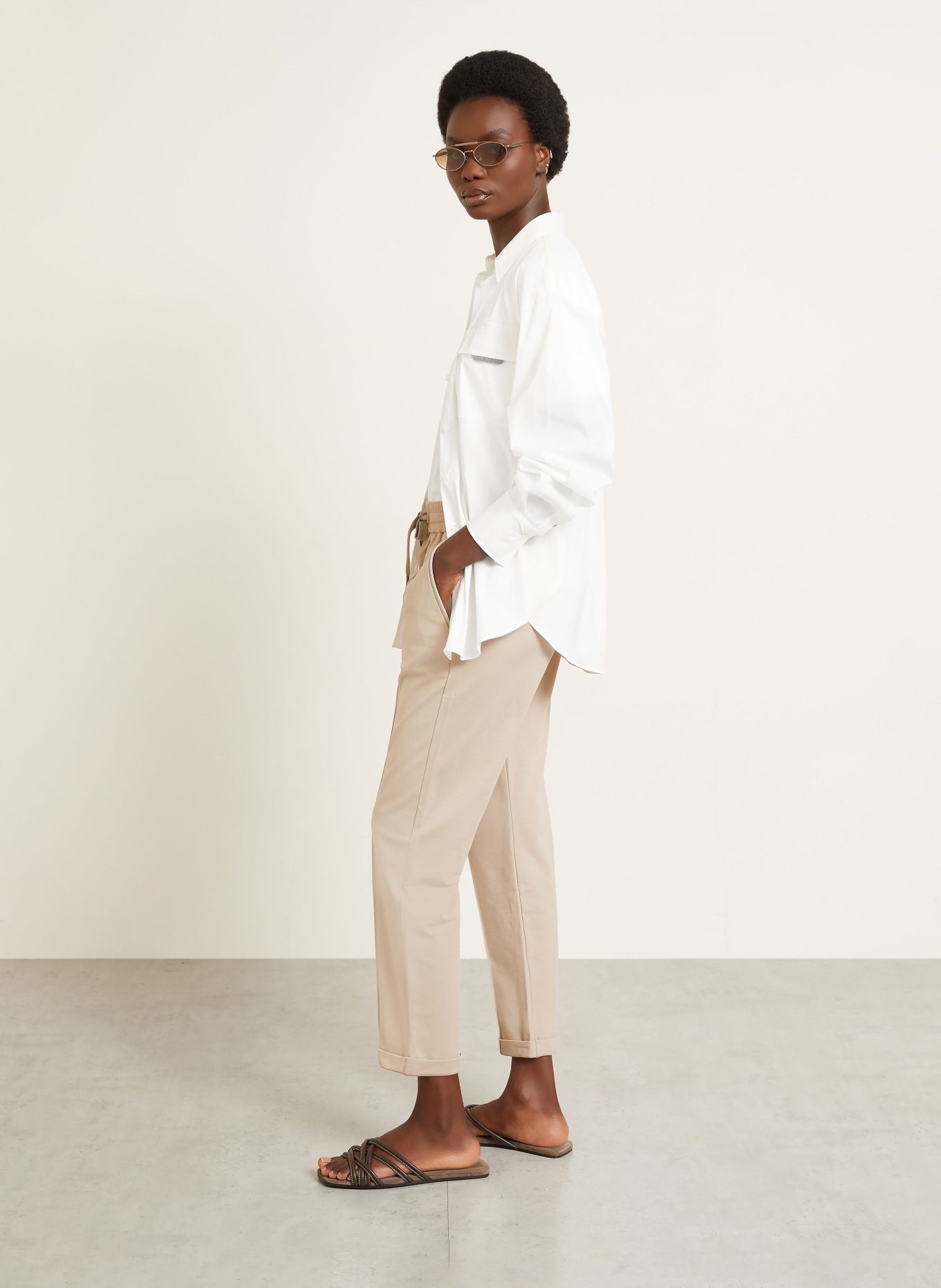 BRUNELLO CUCINELLI Hose im Joggingstil mit Schmucksteinen: HELLBRAUN