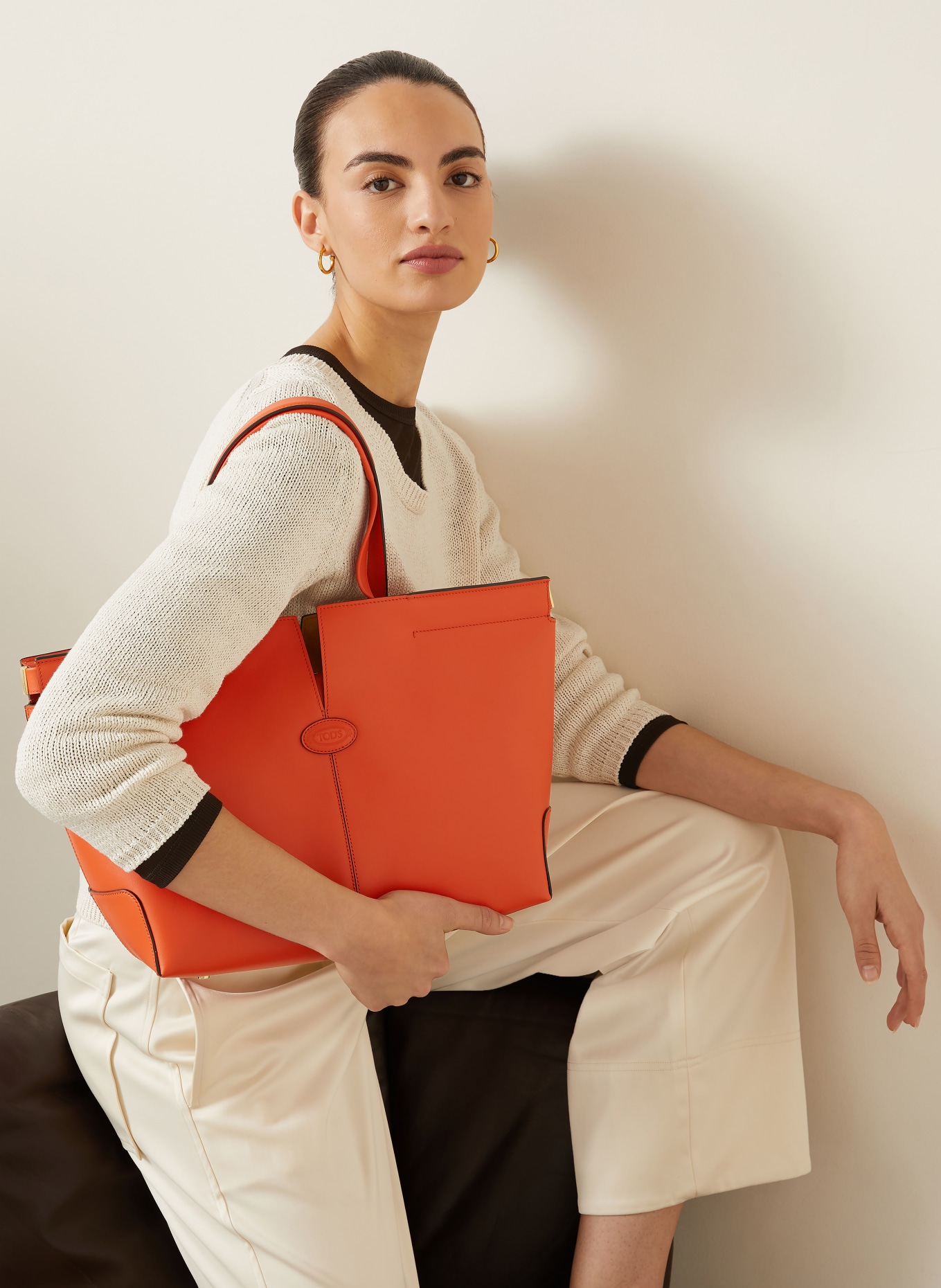 TOD'S Shopper MEDIO SMALL: ORANJE / GOUD