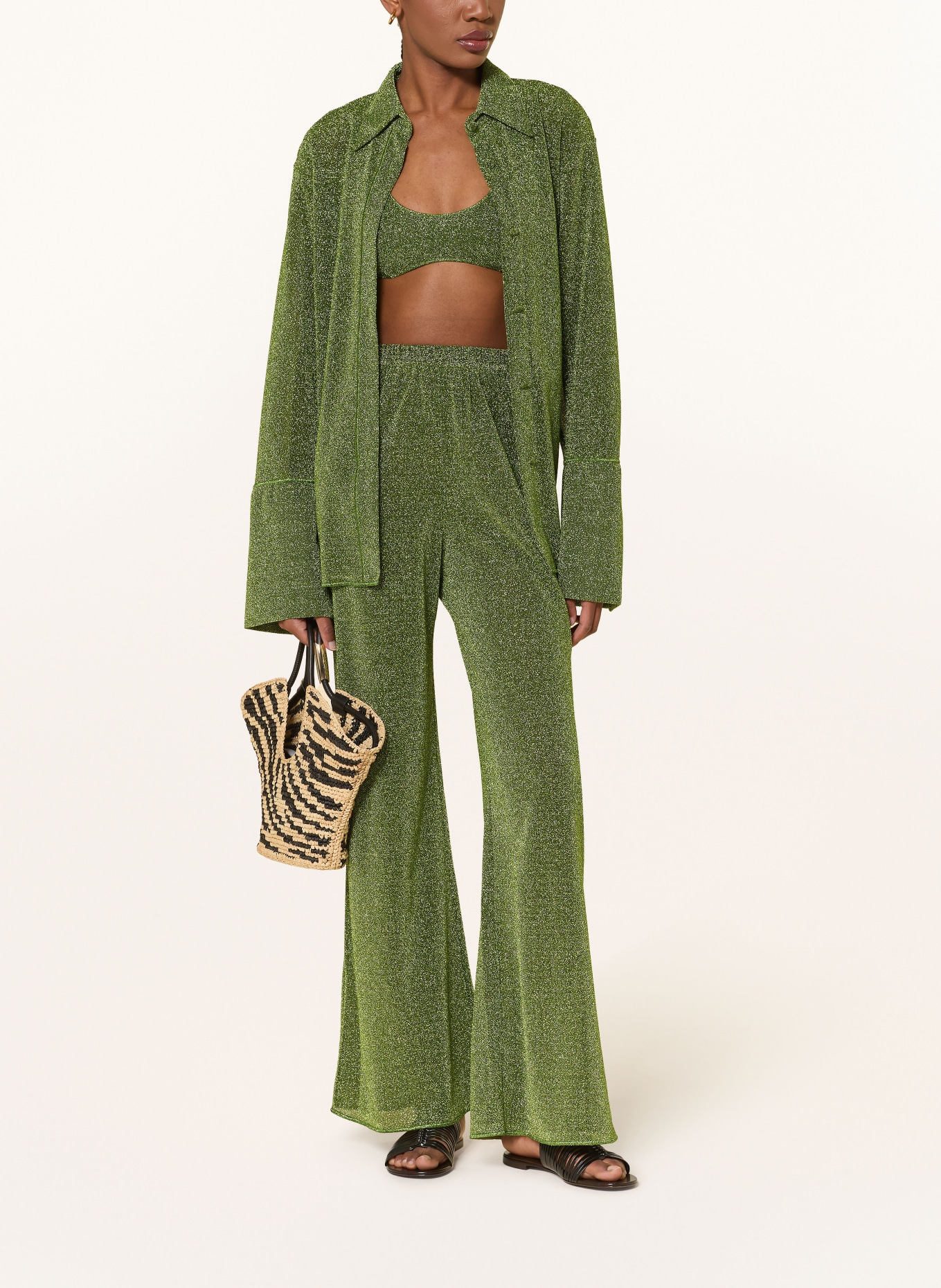 Oséree Marlenehose LUMIERE mit Glitzergarn: GRÜN