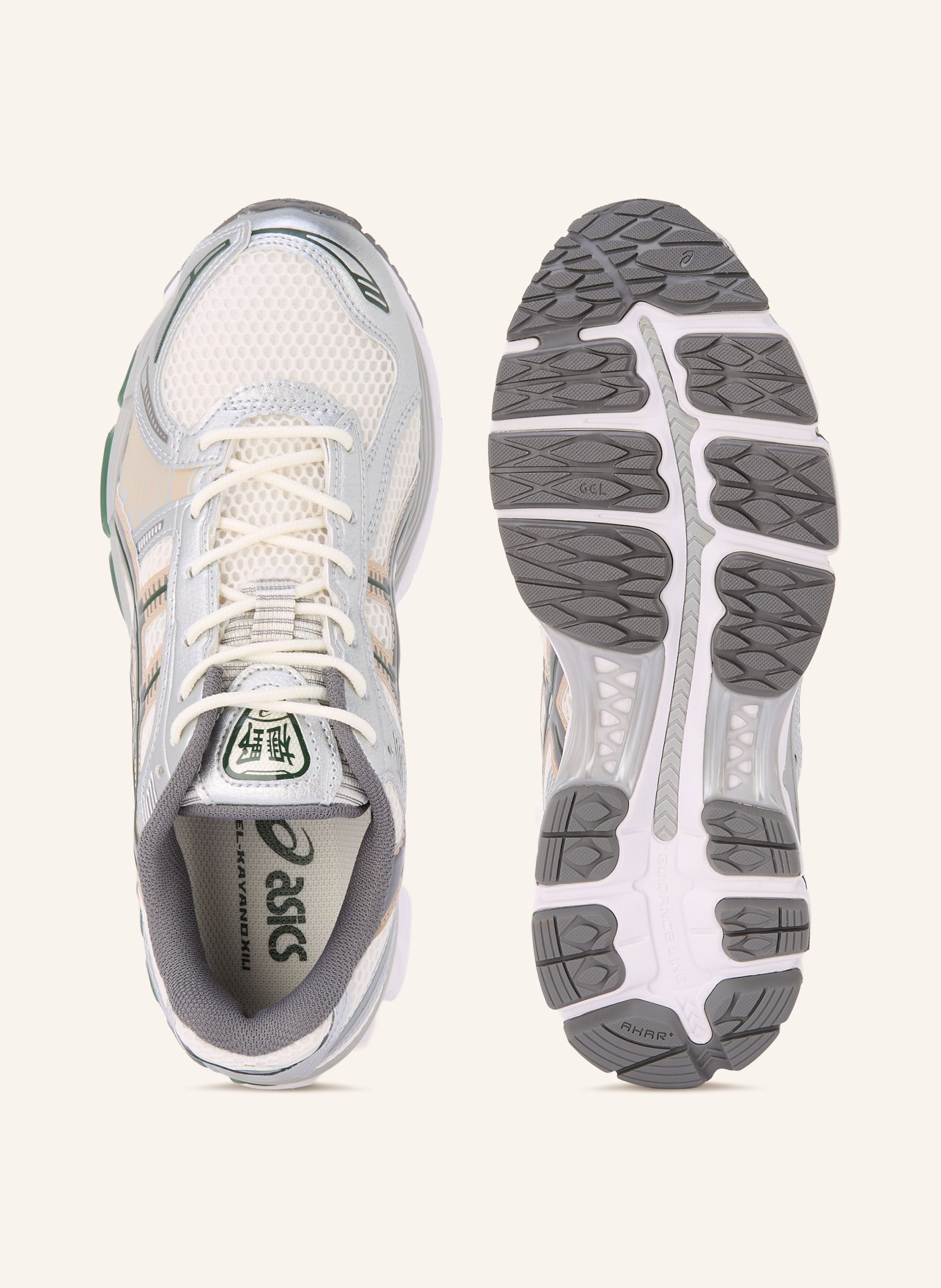 ASICS GEL-KAYANO 12.1 sneaker: CREAM / SILVER / DARK GREEN