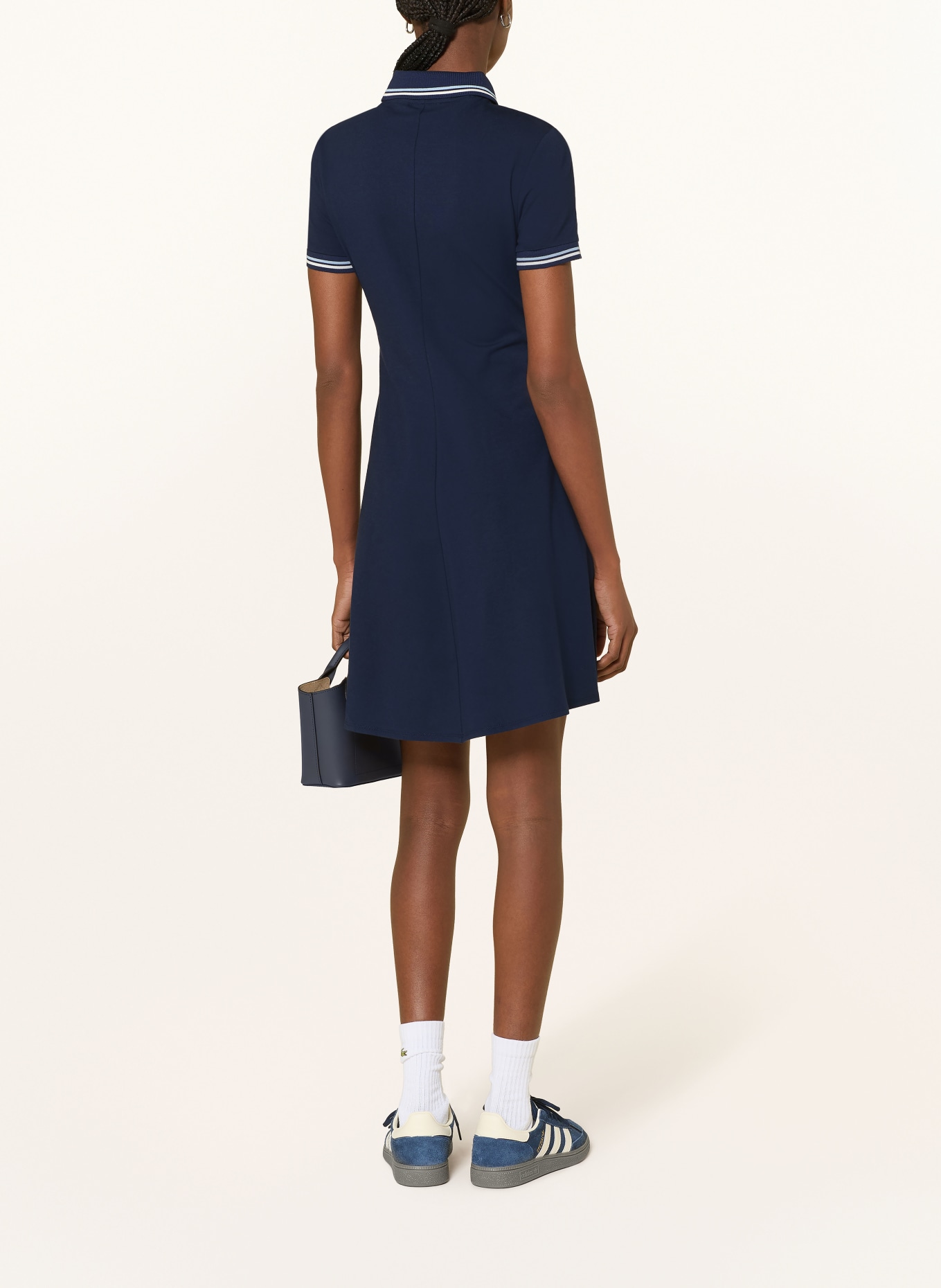 LACOSTE Jersey-Polokleid: DUNKELBLAU / HELLBLAU / WEISS