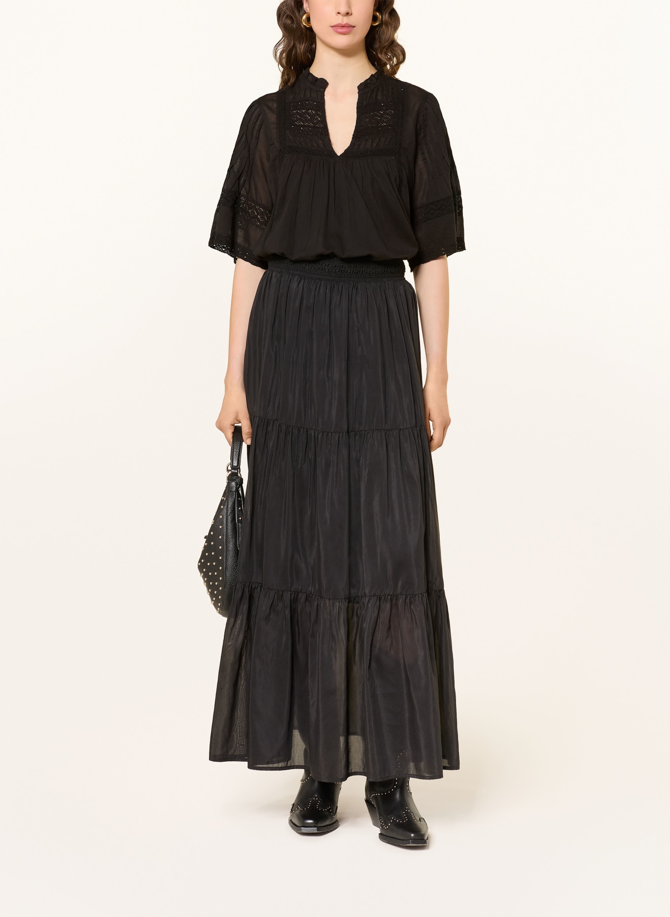 NEO NOIR Blusenshirt SIAMA mit Spitze: SCHWARZ