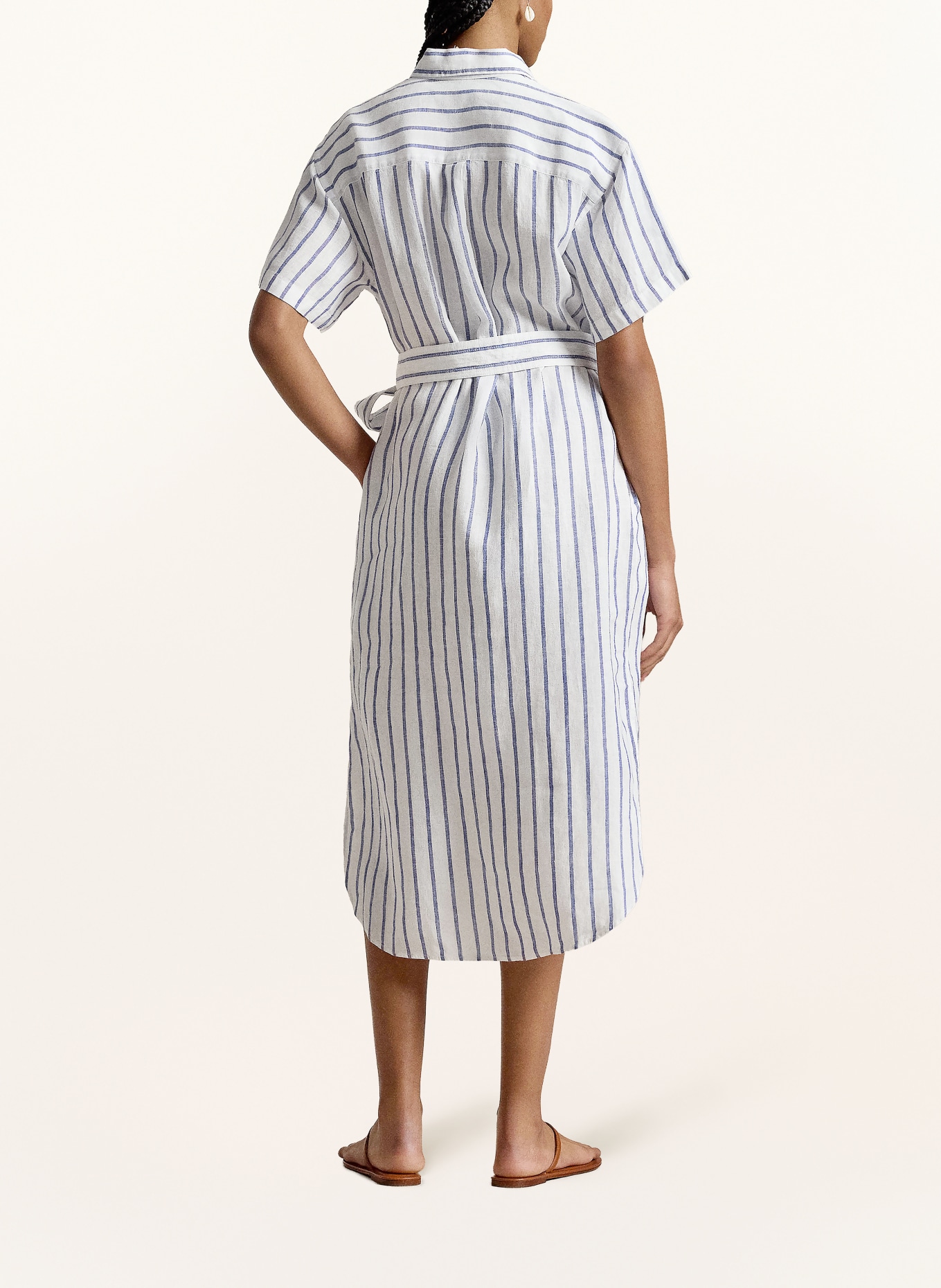 POLO RALPH LAUREN Sukienka koszulowa z lnu: BIAŁY / GRANATOWY