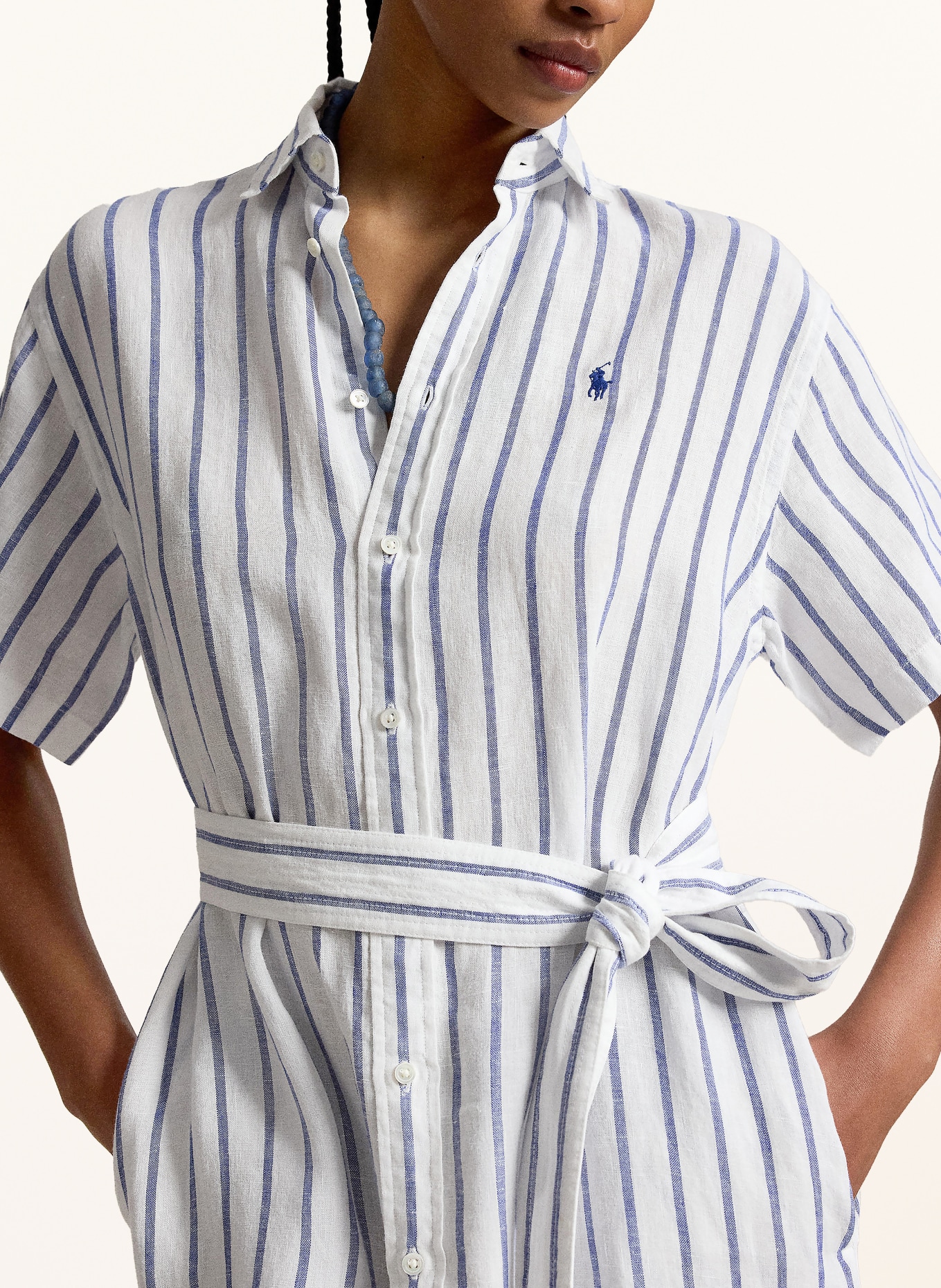 POLO RALPH LAUREN Sukienka koszulowa z lnu: BIAŁY / GRANATOWY