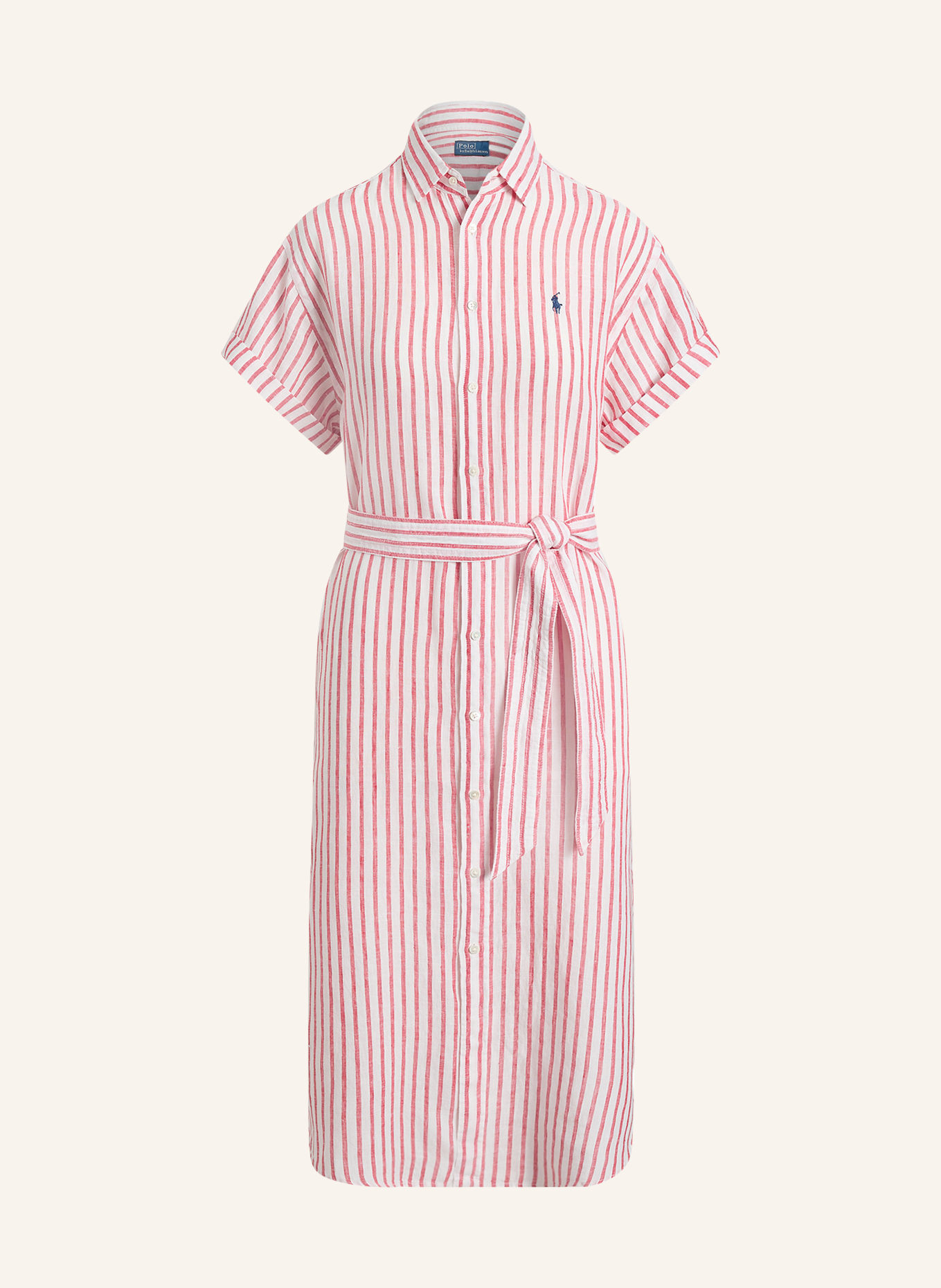 POLO RALPH LAUREN Shirt dress in linen: WHITE / RED