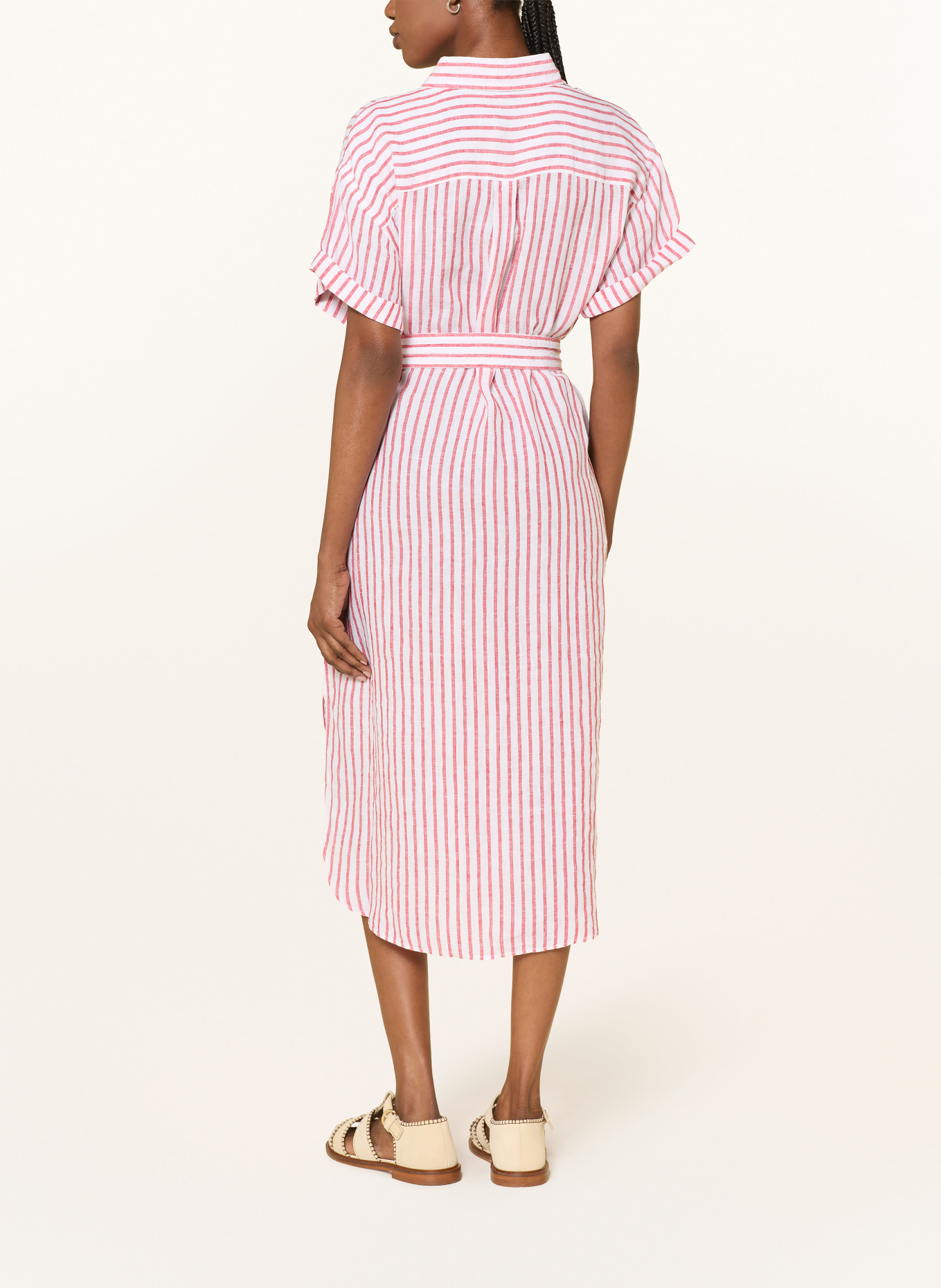 POLO RALPH LAUREN Shirt dress in linen: WHITE / RED
