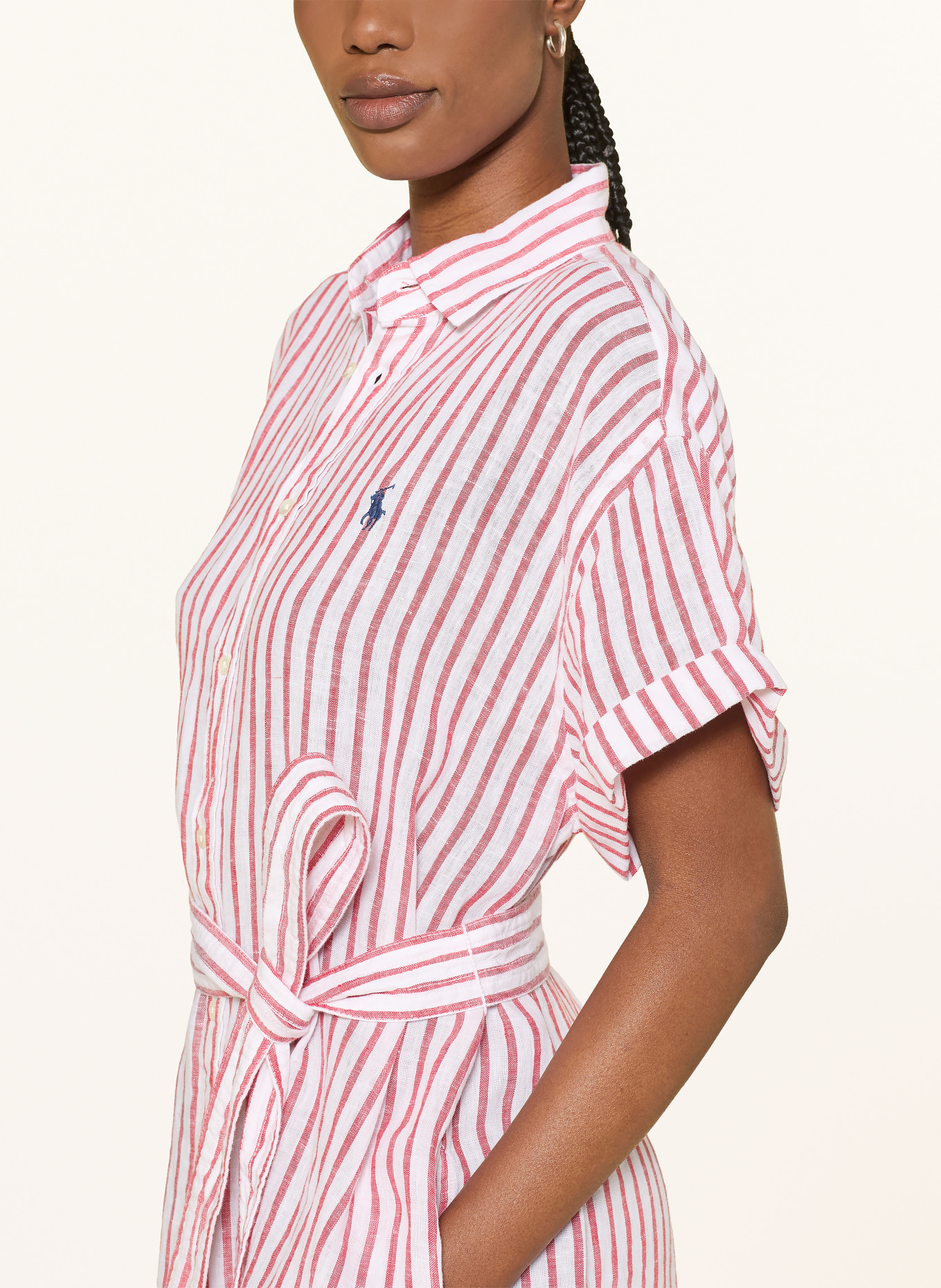 POLO RALPH LAUREN Shirt dress in linen: WHITE / RED
