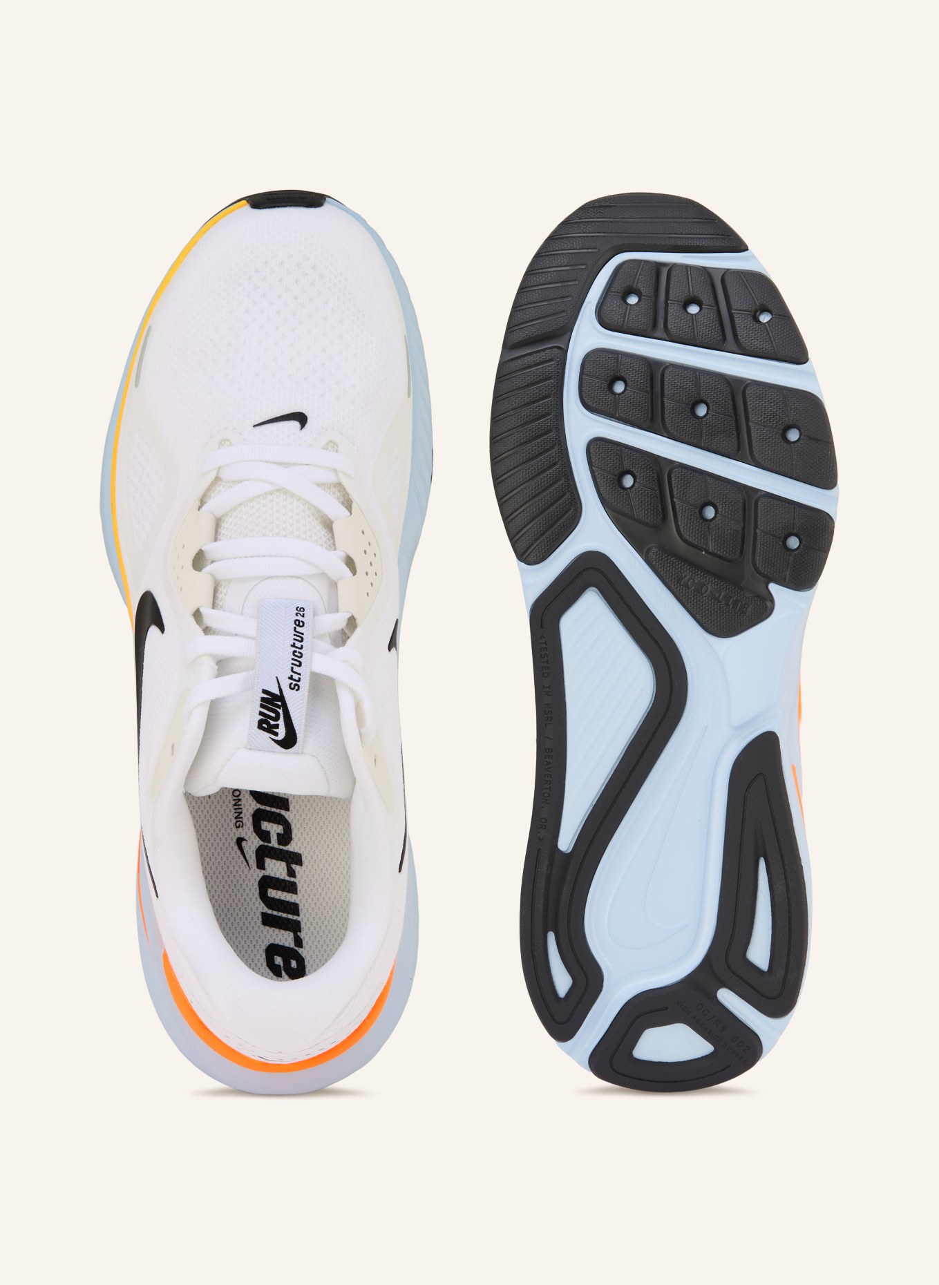 Nike Laufschuhe STRUCTURE 26: WEISS / NEONORANGE / SCHWARZ