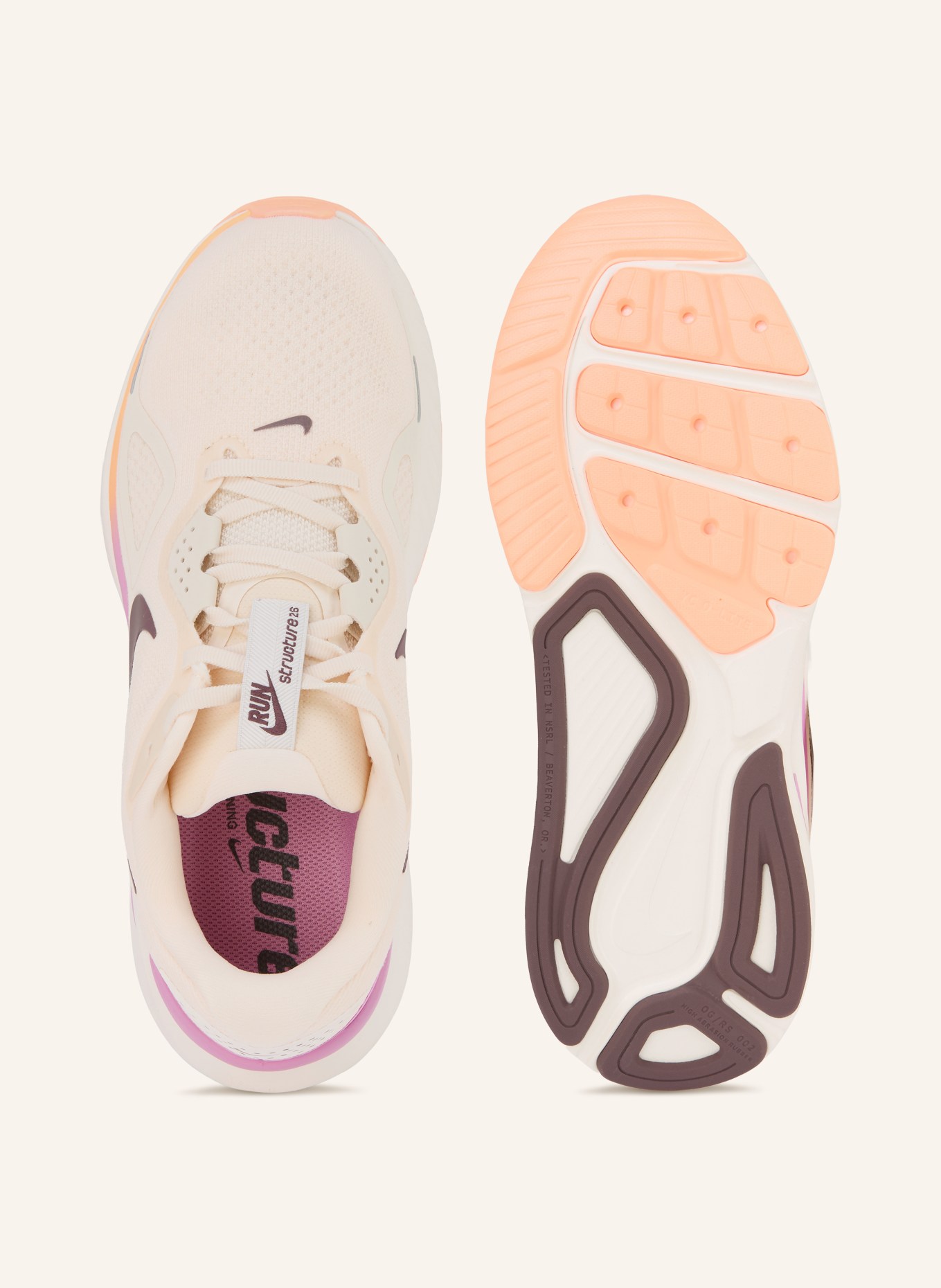 Nike Laufschuhe STRUCTURE 26: BEIGE / DUNKELBRAUN / LILA