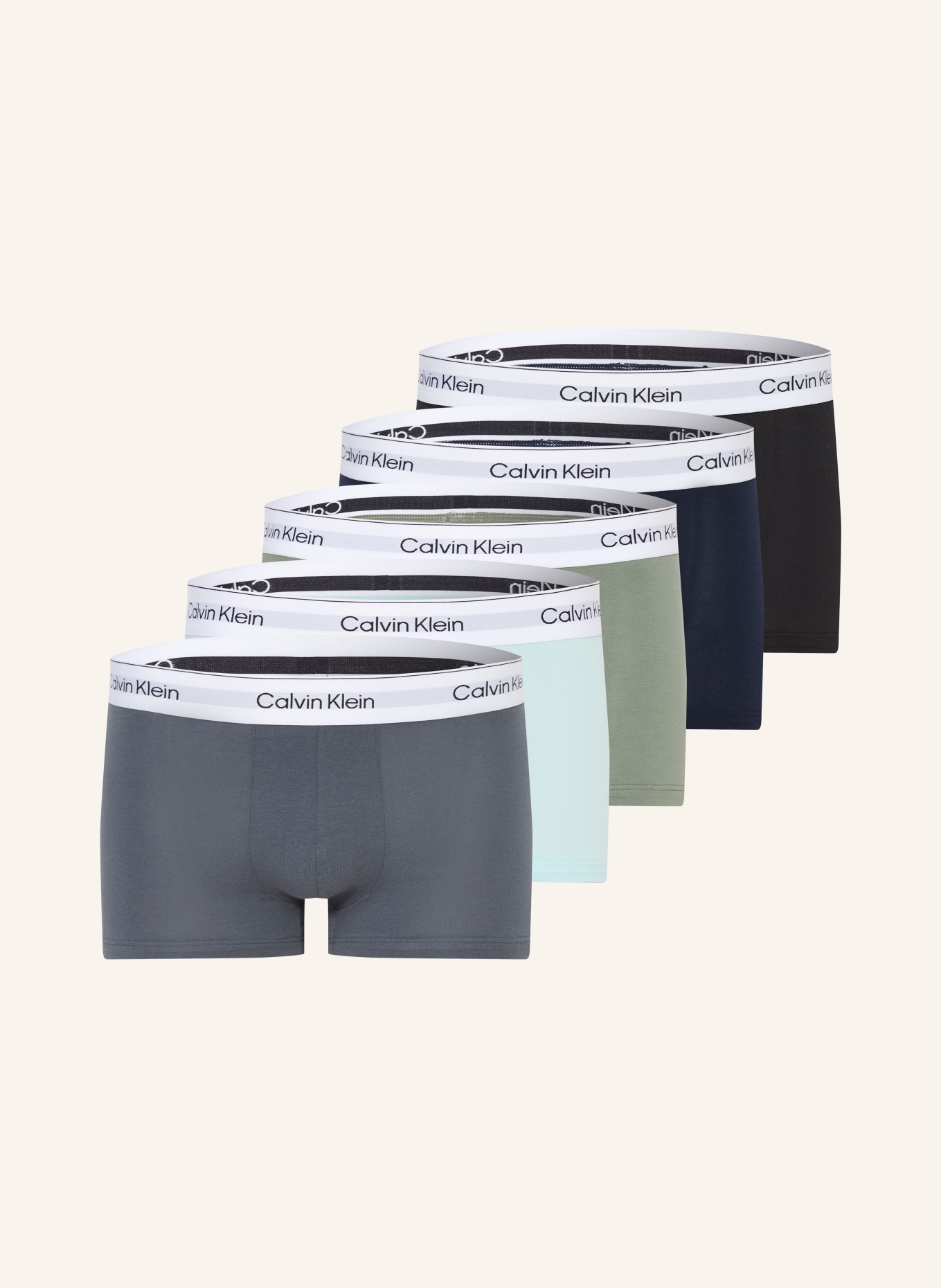 Calvin Klein Boxerky ICON COTTON STRETCH Low Rise, 5 kusů v balení: ČERNÁ / MÁTOVÁ / TMAVĚ MODRÁ