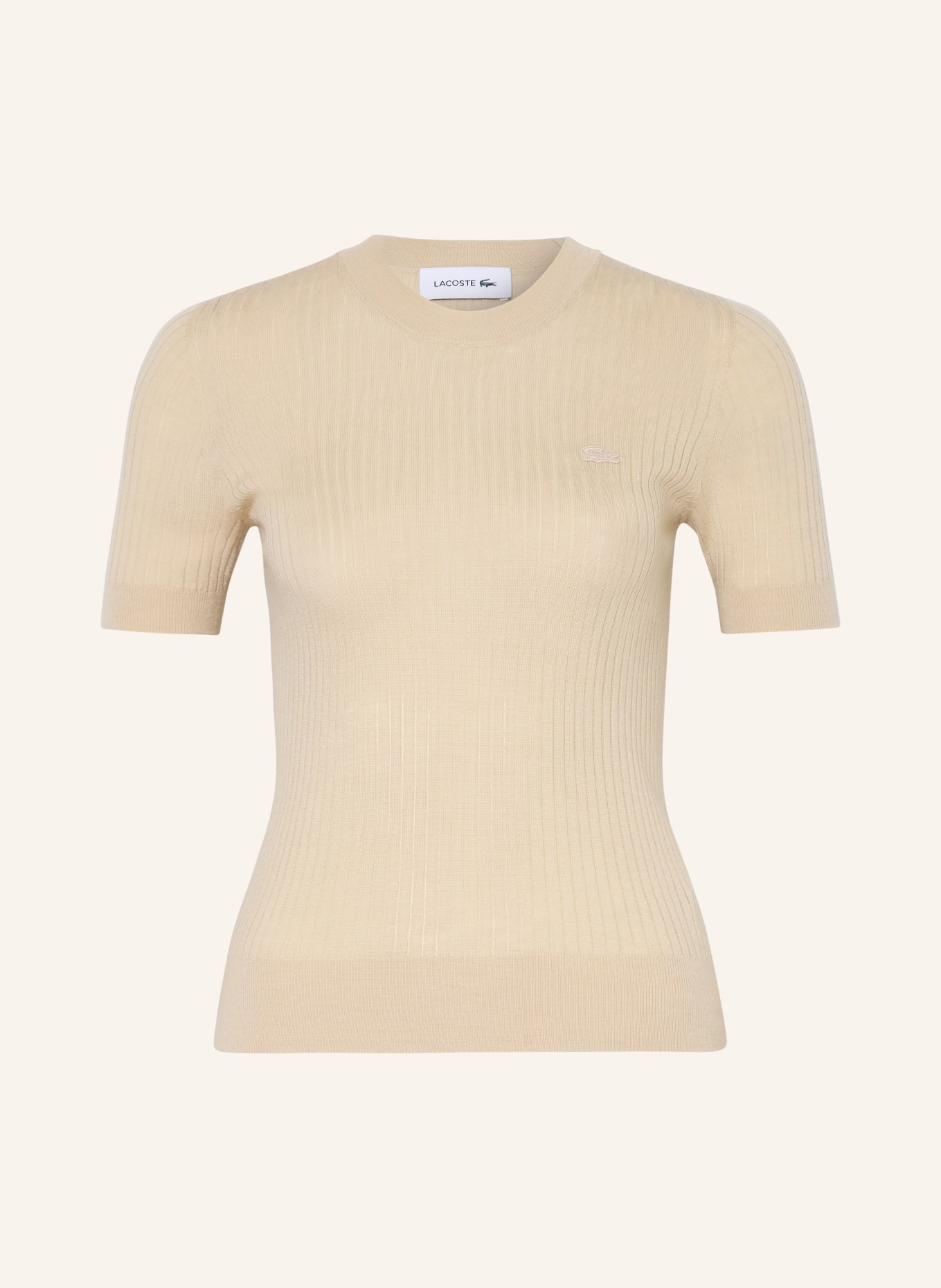 LACOSTE Pull en laine mérinos: BEIGE