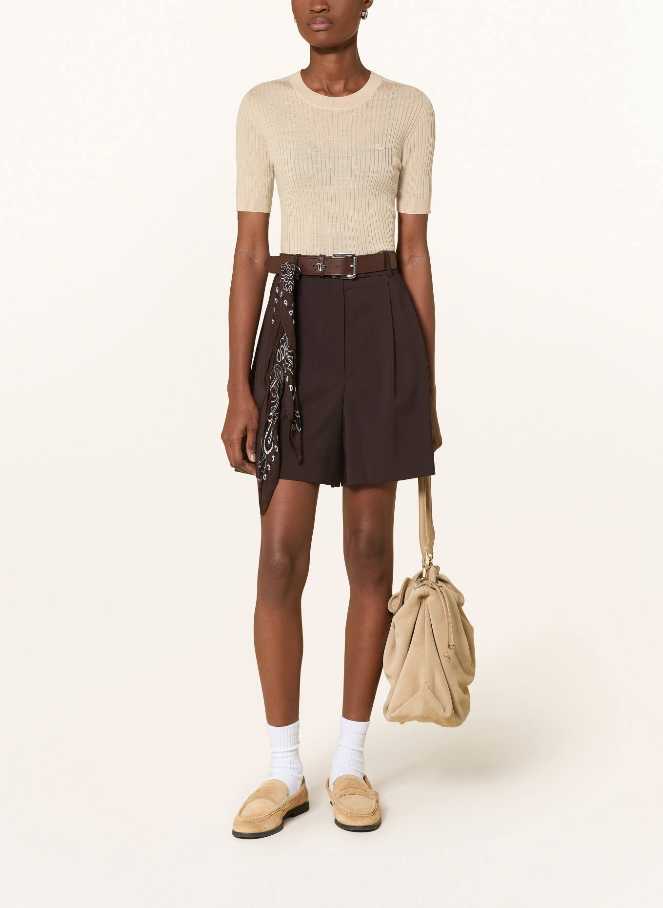 LACOSTE Pull en laine mérinos: BEIGE