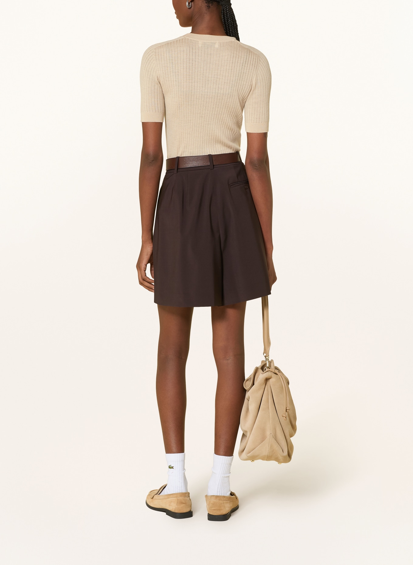 LACOSTE Pull en laine mérinos: BEIGE