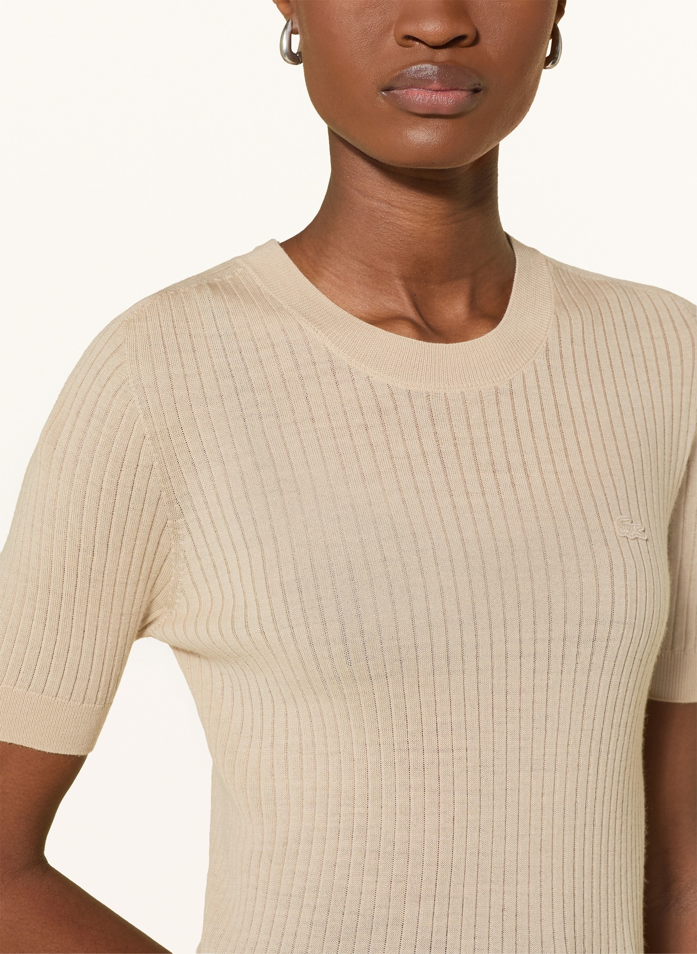 LACOSTE Pull en laine mérinos: BEIGE