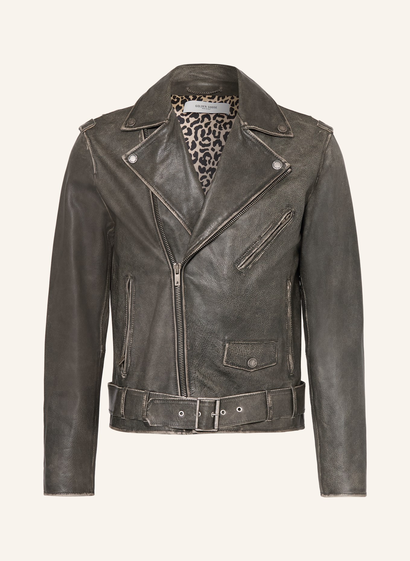 GOLDEN GOOSE Veste en cuir CHIODO GOLDEN: MARRON FONCÉ / PLATINE