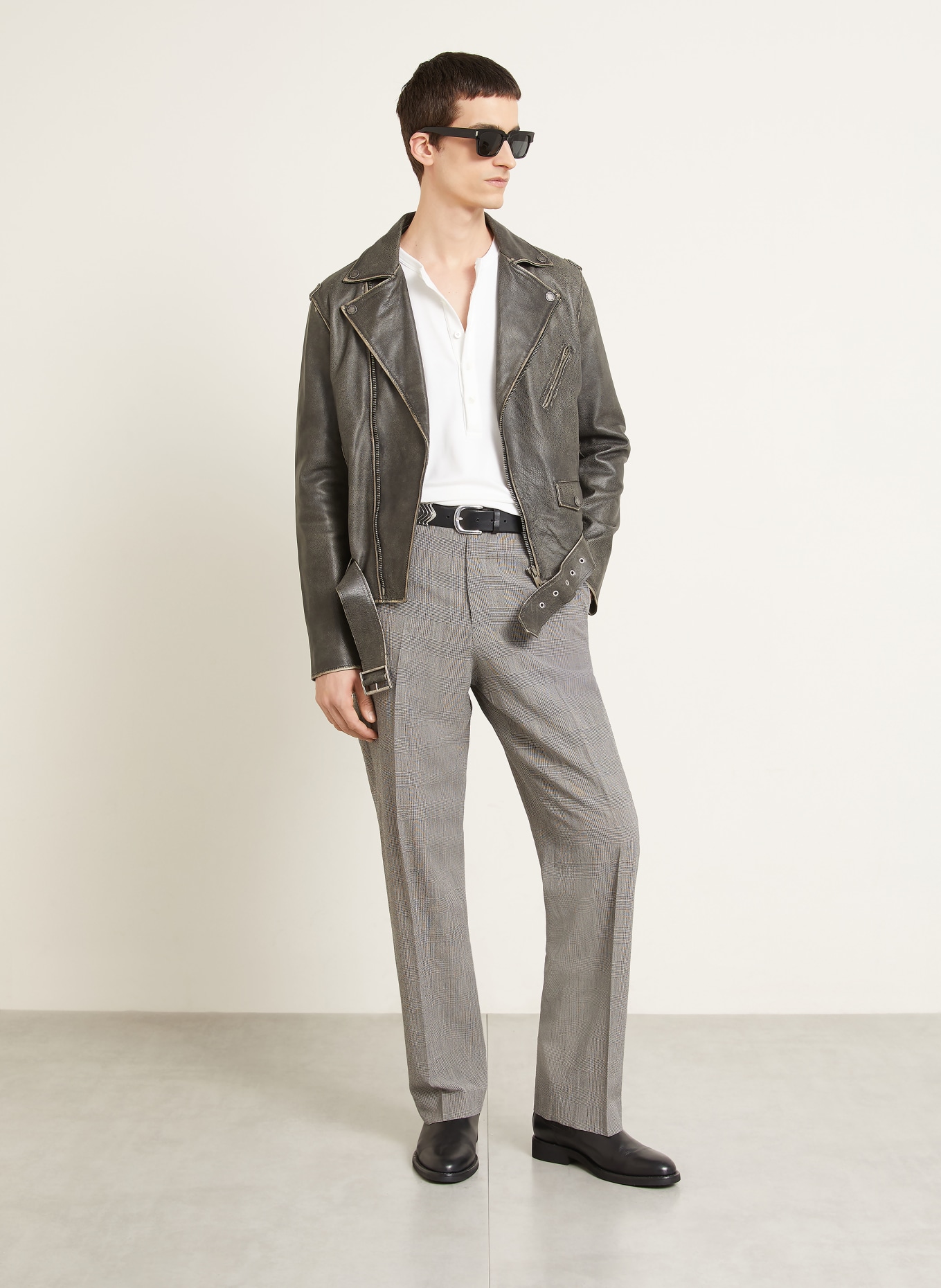 GOLDEN GOOSE Veste en cuir CHIODO GOLDEN: MARRON FONCÉ / PLATINE