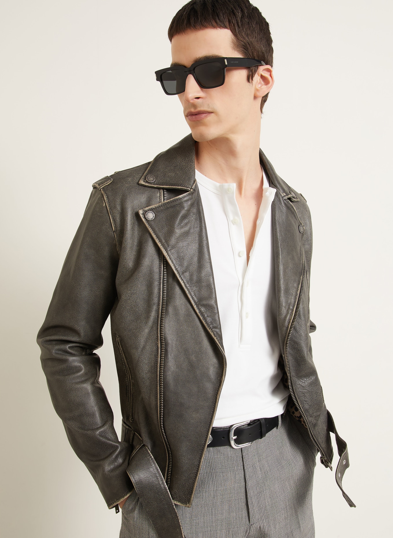 GOLDEN GOOSE Veste en cuir CHIODO GOLDEN: MARRON FONCÉ / PLATINE